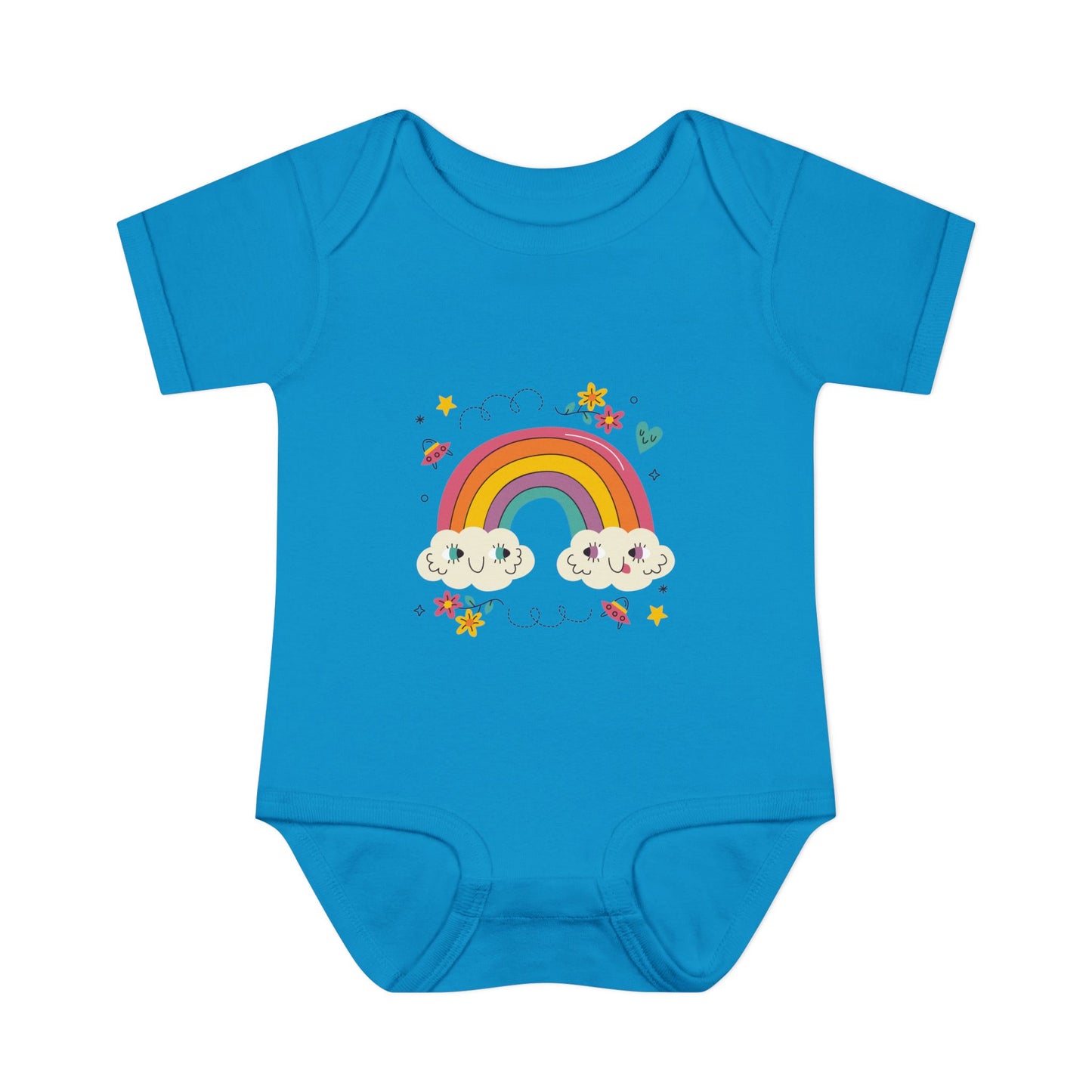 Baby Bodysuit — Cute Rainbow with Smiling Clouds Infant Onesie