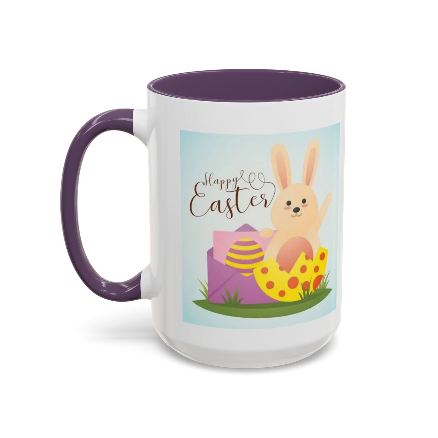 Easter Bunny Accent Coffee Mug – "Happy Easter" Spring Bunny & Egg Design (11/15oz)