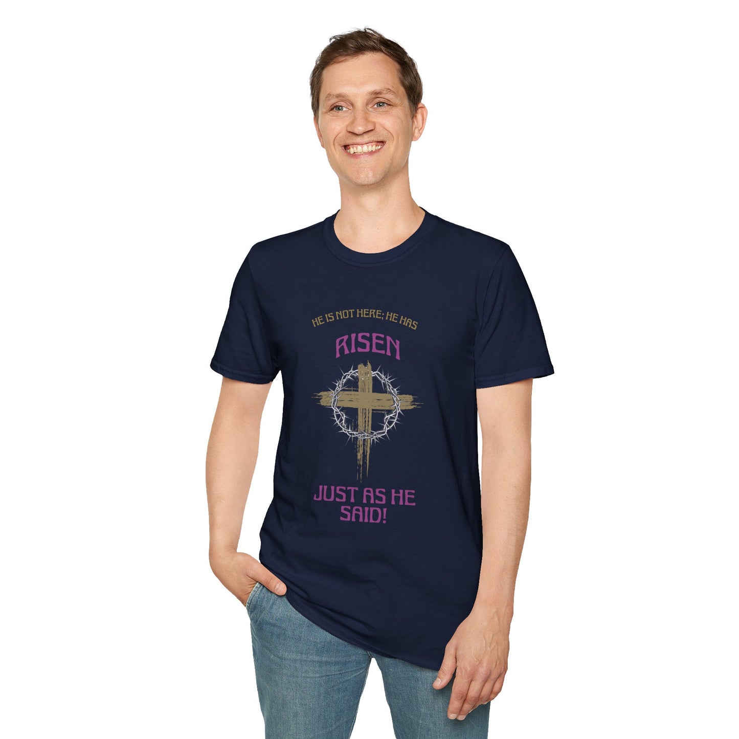 Christian Risen Cross T-Shirt — "He Is Not Here, He’s Risen" Easter Tee
