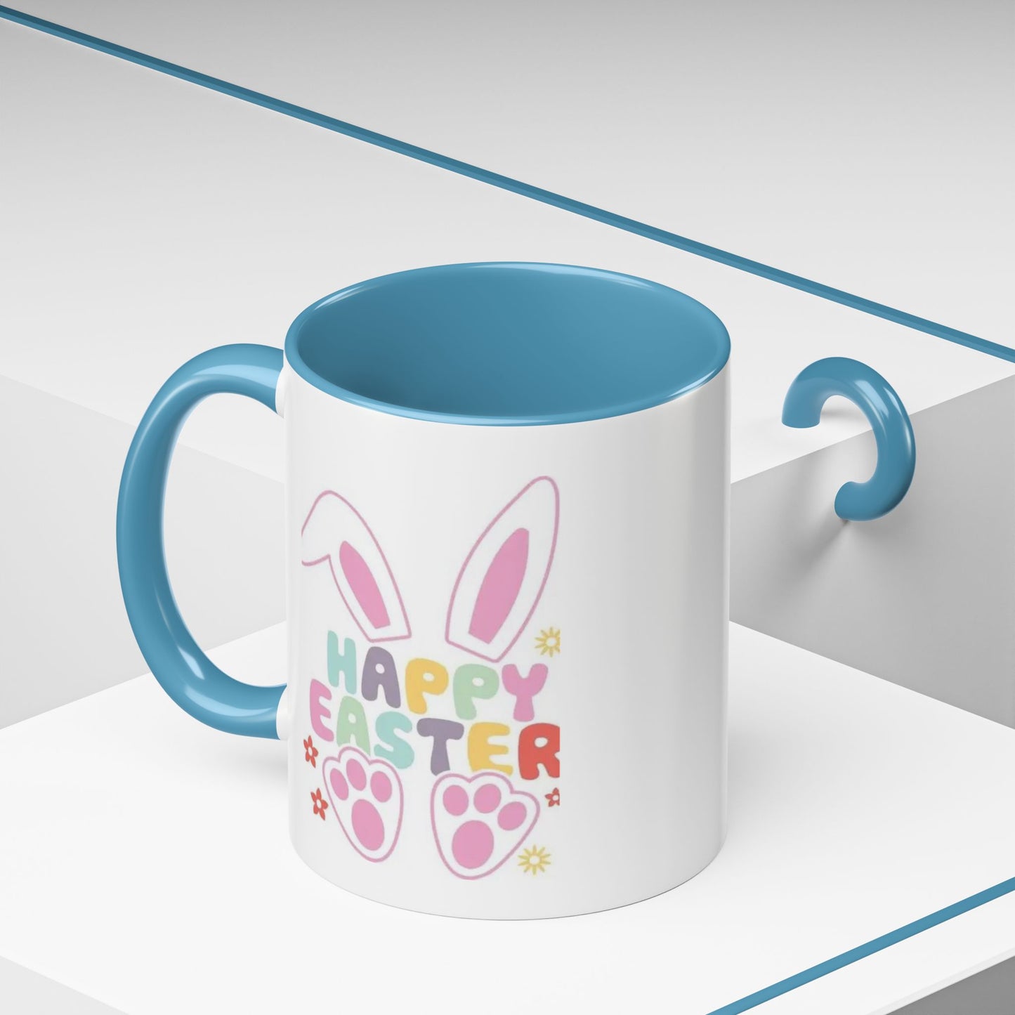 Happy Easter Bunny Accent Coffee Mug — Pink Interior 11/15oz