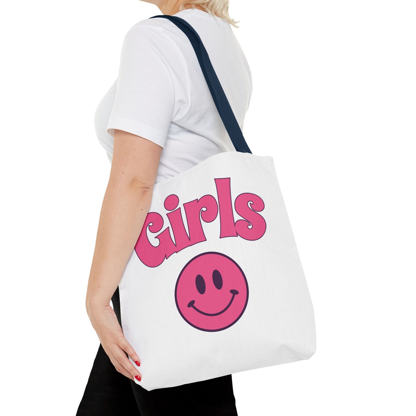 Girls Pink Smile Tote Bag — Cute Retro Smiley Shopper
