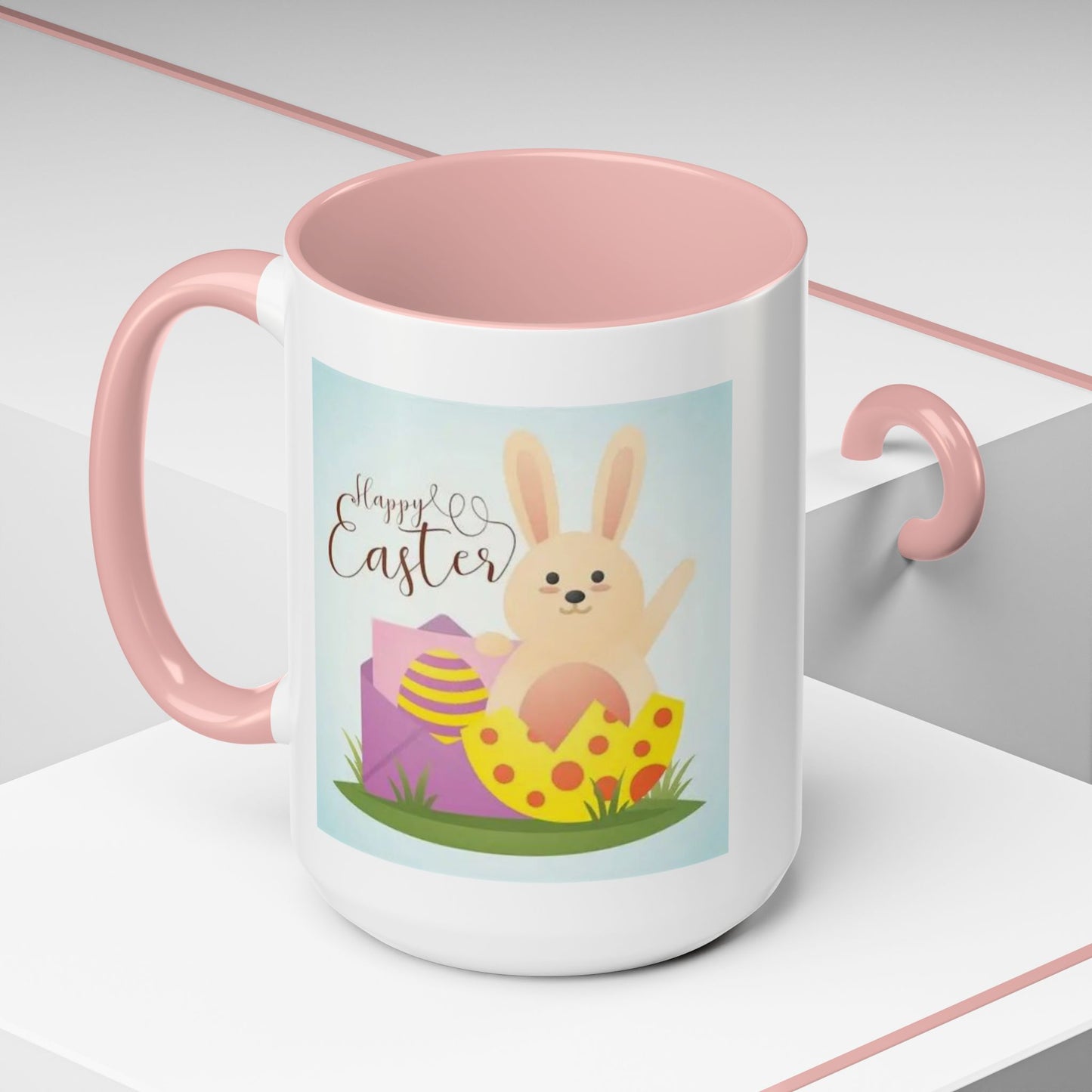 Easter Bunny Accent Coffee Mug – "Happy Easter" Spring Bunny & Egg Design (11/15oz)