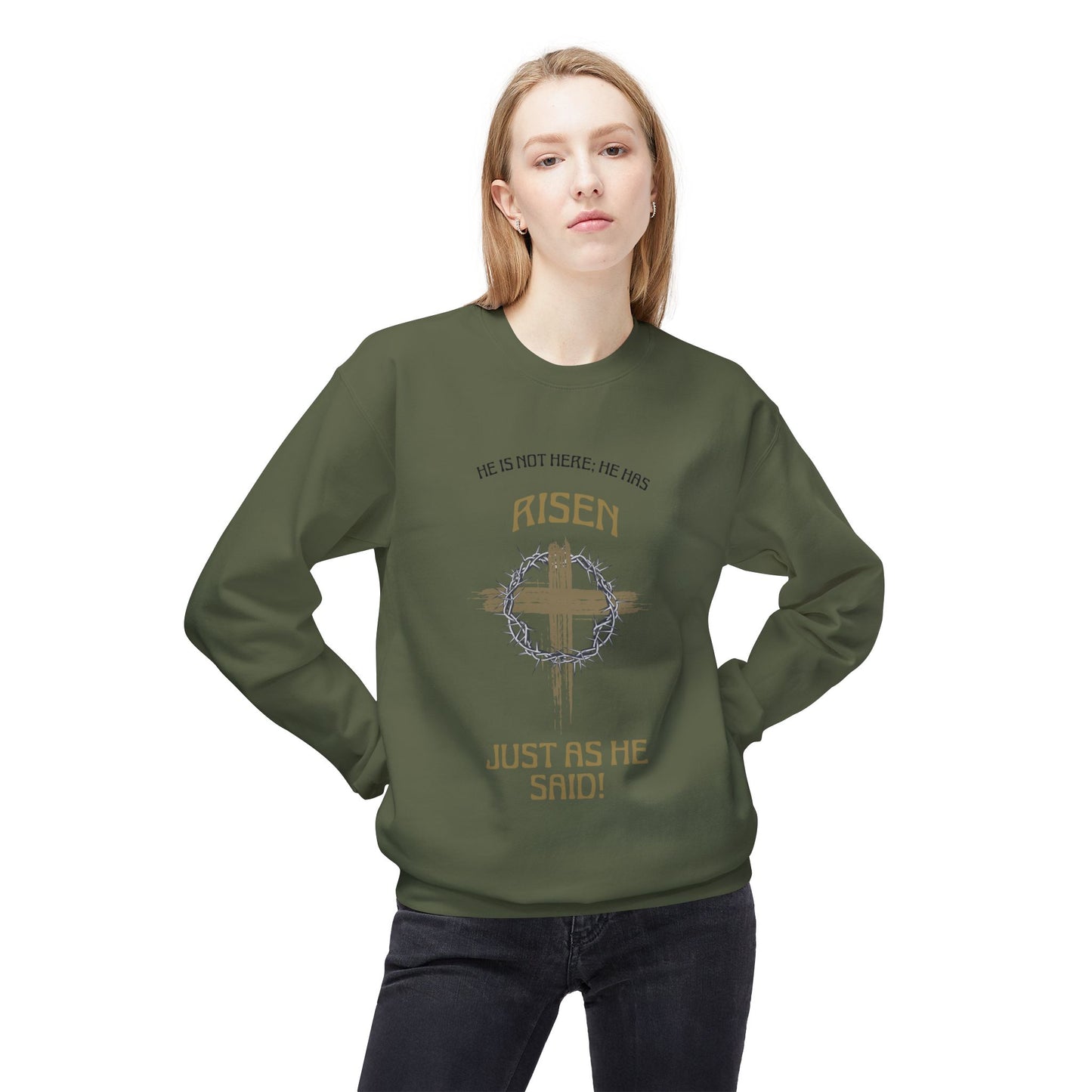 Risen Cross Crewneck Sweatshirt — "He Is Risen Just As He Said" Christian Easter Pullover