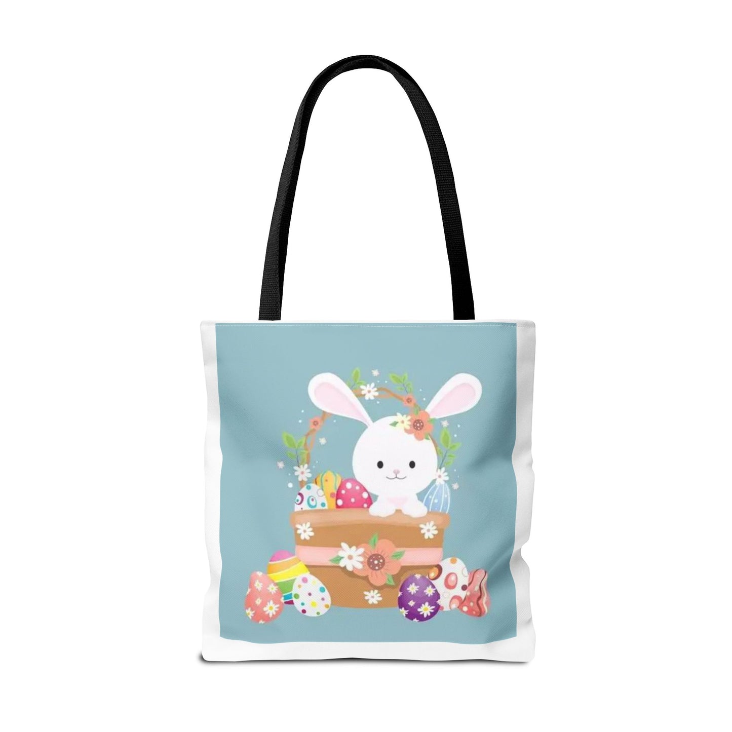 Easter Bunny Tote Bag — Cute Floral Bunny with Painted Eggs All-Over Print