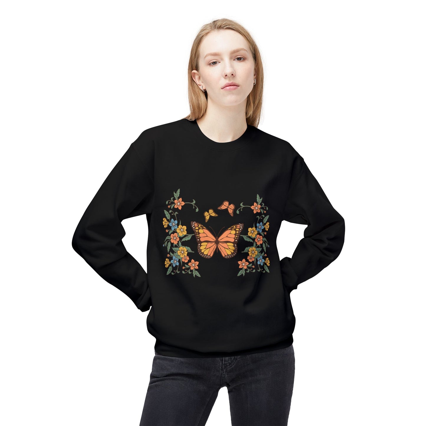 Butterfly Floral Crewneck Sweatshirt — Monarch Garden Graphic