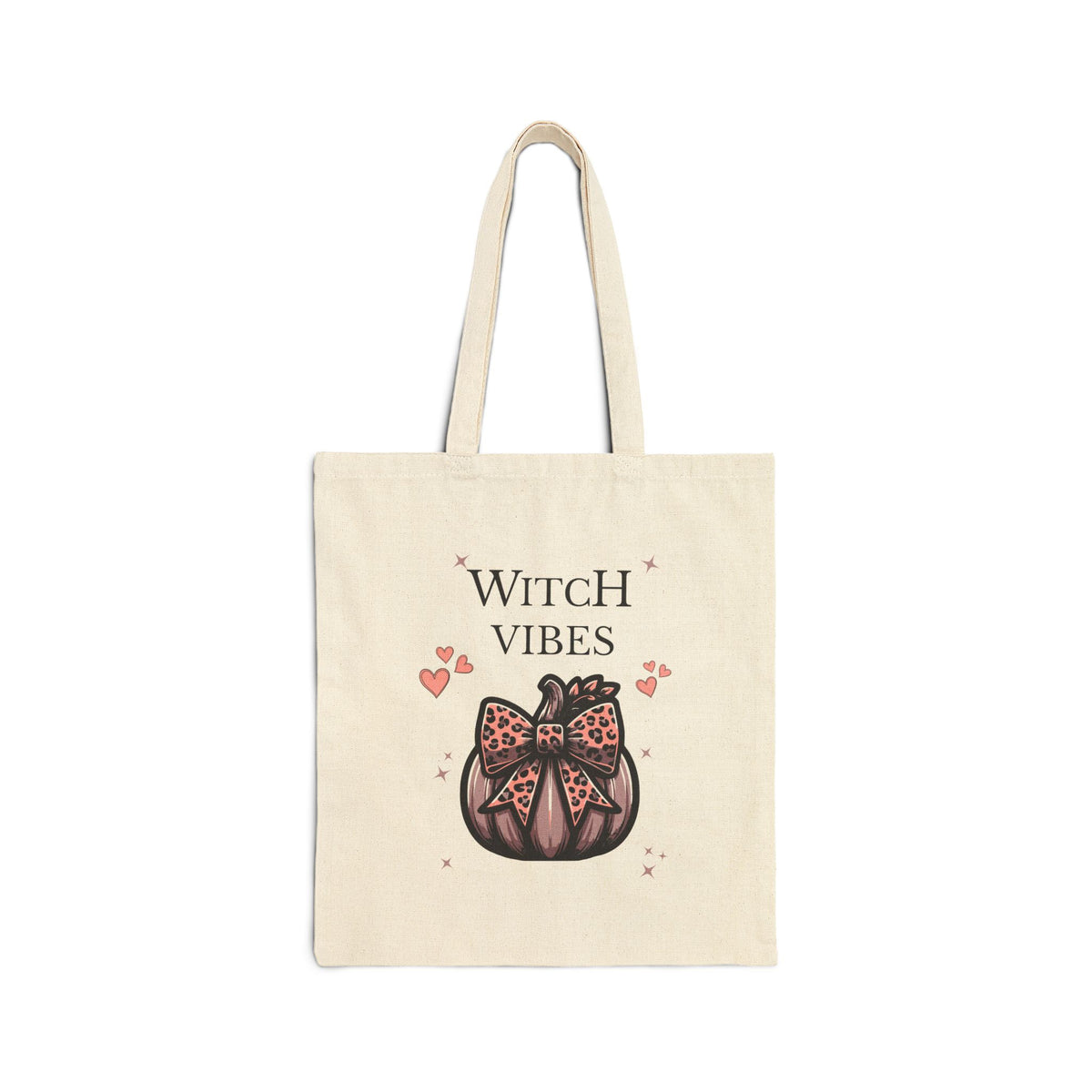 Witch Vibes Canvas Tote Bag – Cute Pumpkin & Leopard Bow Halloween Shopper