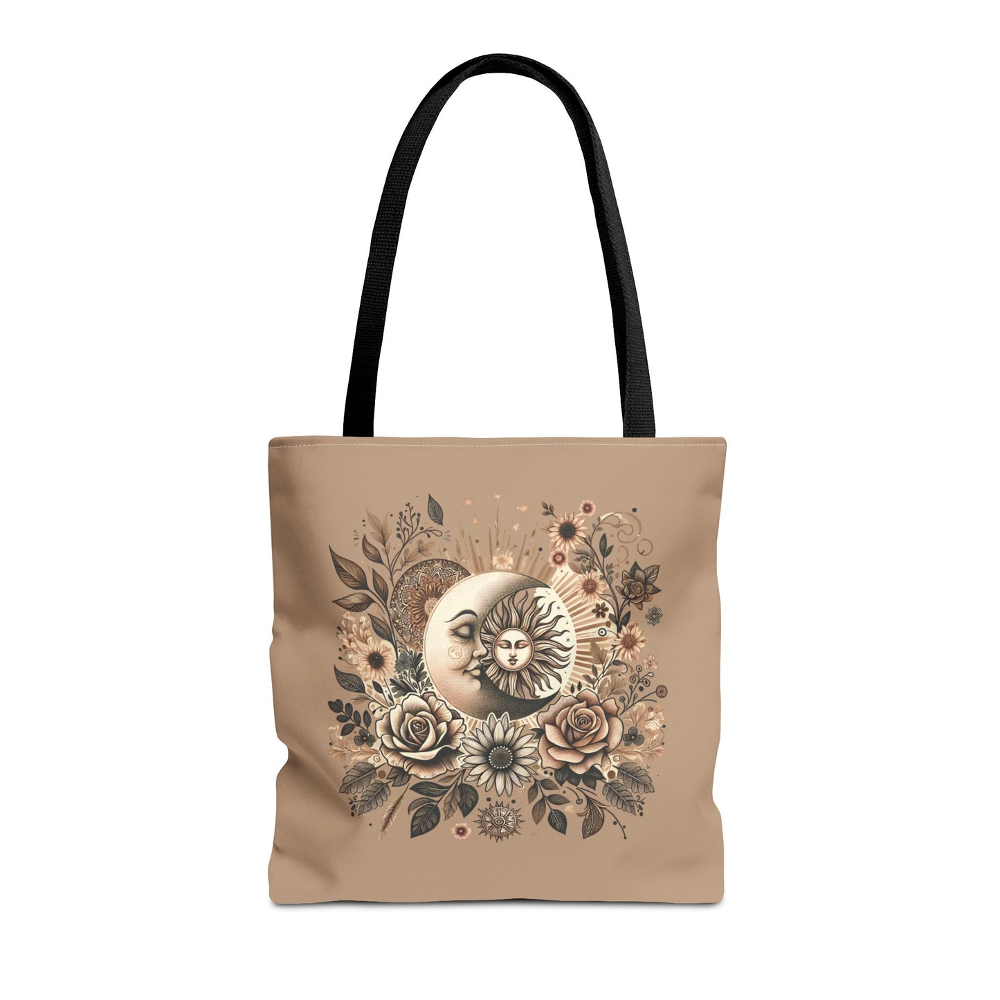 Celestial Sun & Moon Floral Tote Bag — Boho Vintage Astrology Beach Bag