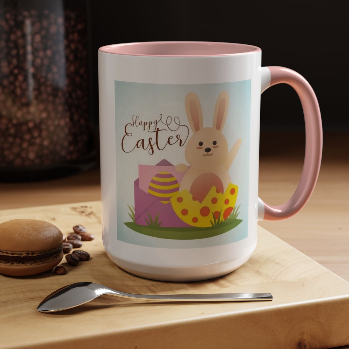 Easter Bunny Accent Coffee Mug – "Happy Easter" Spring Bunny & Egg Design (11/15oz)