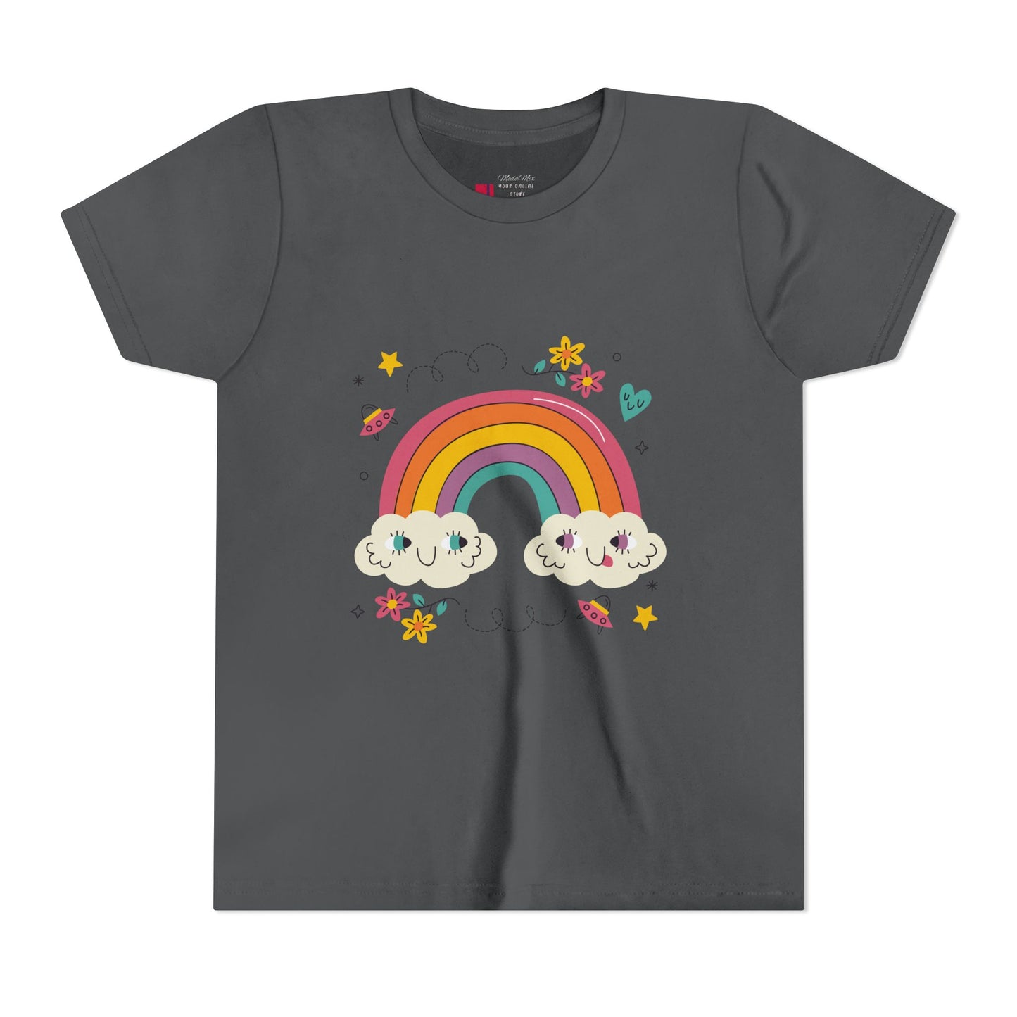 Youth Rainbow Tee — Cute Smiling Clouds & Rainbow Kids Shirt