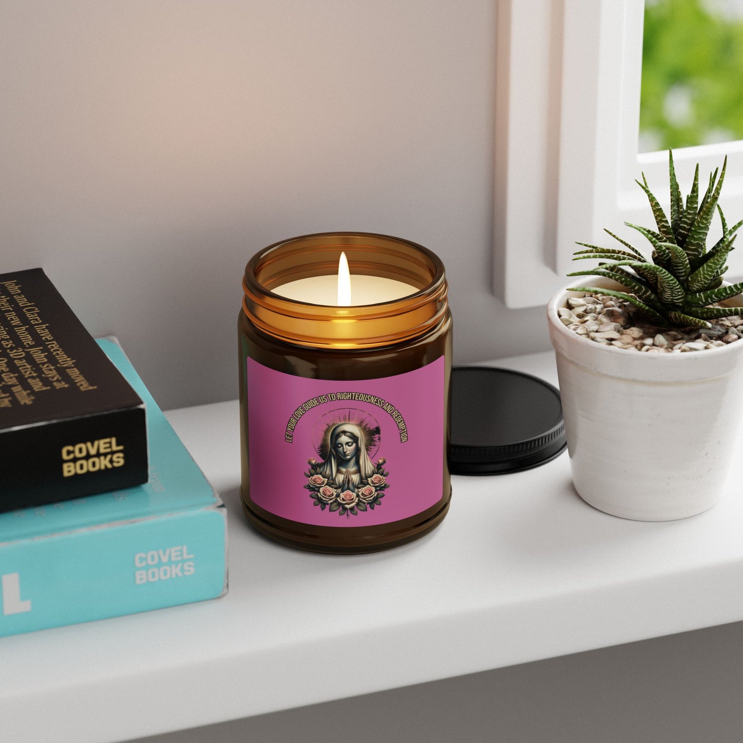 Virgin Mary Soy Candle — Amber Jar Scented Candle with Roses (Multi-Size)