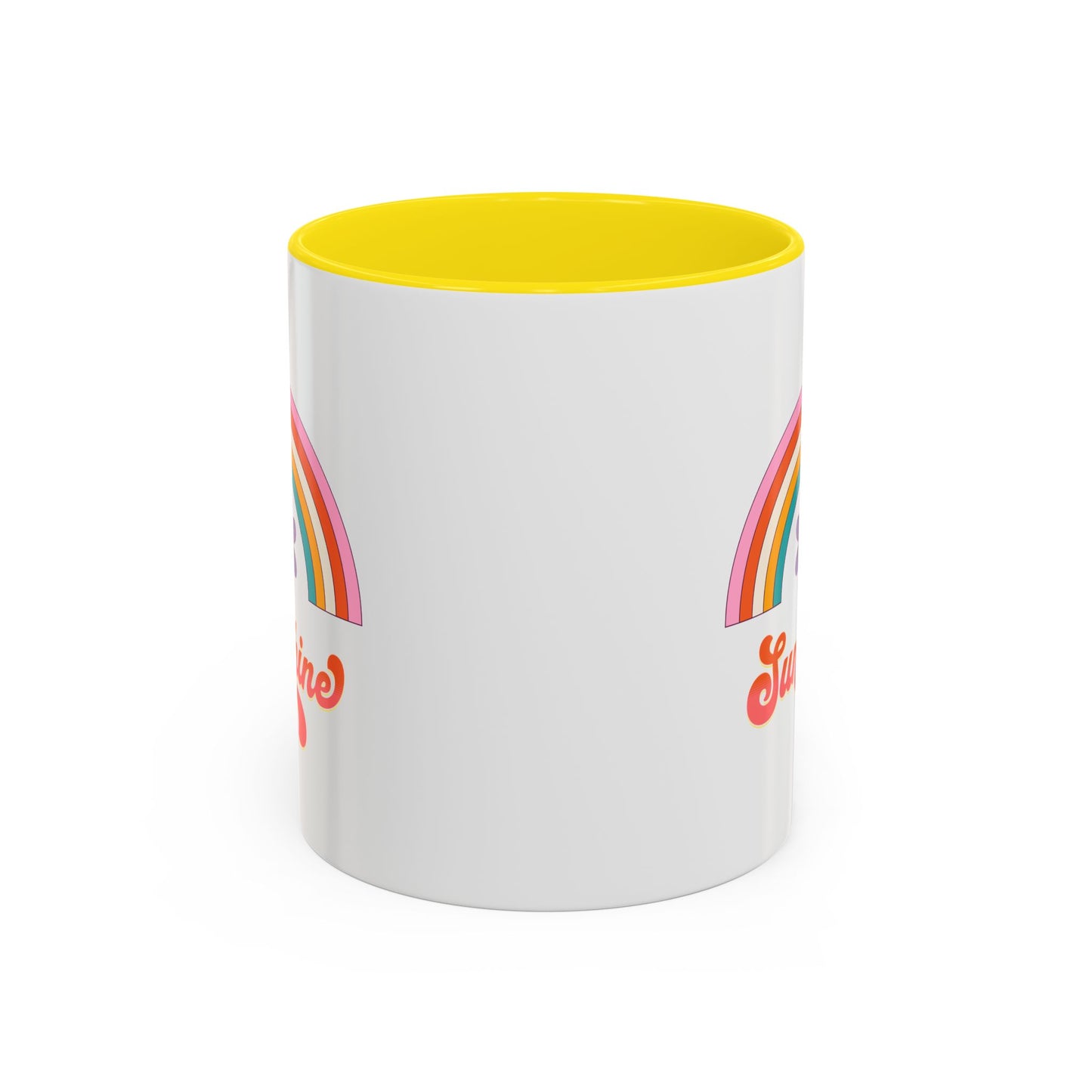 Sunshine Rainbow Accent Coffee Mug — Retro Flower 70s Vibe