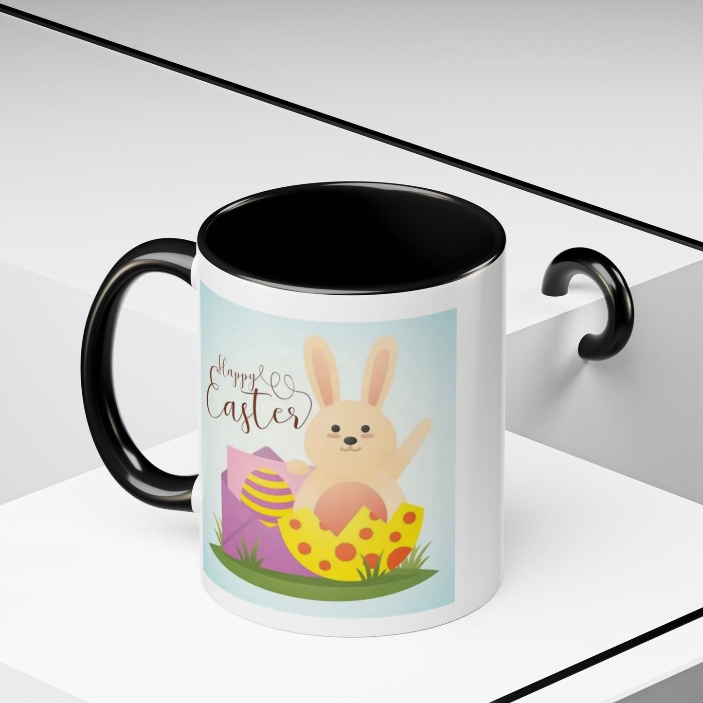 Easter Bunny Accent Coffee Mug – "Happy Easter" Spring Bunny & Egg Design (11/15oz)