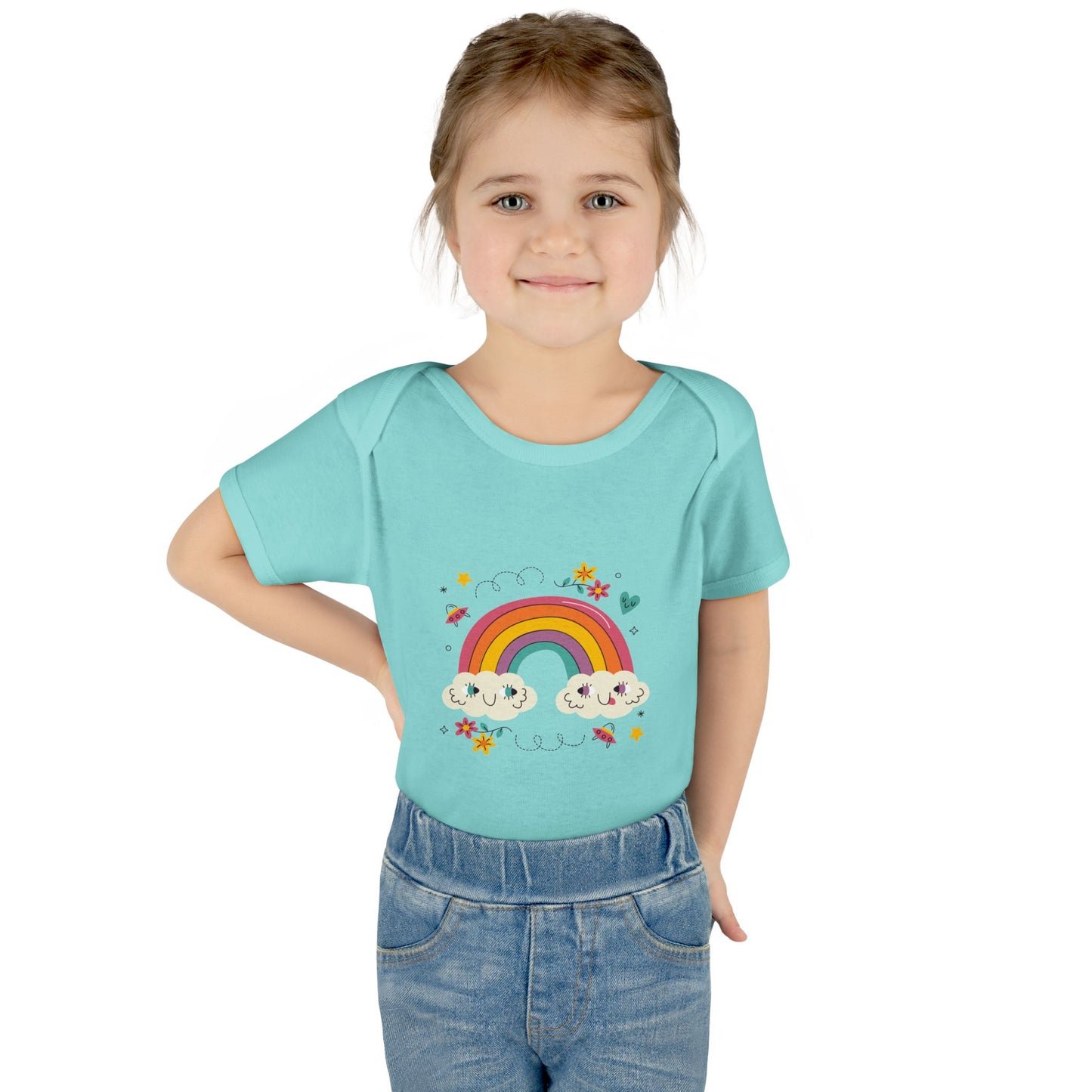 Baby Bodysuit — Cute Rainbow with Smiling Clouds Infant Onesie