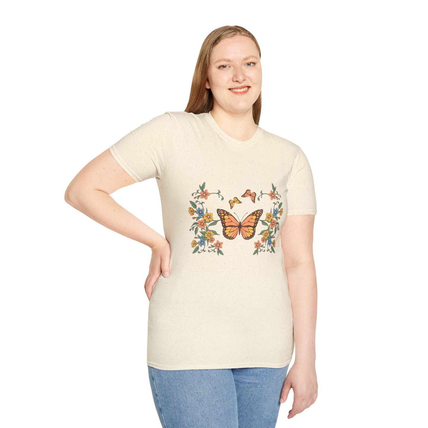 Monarch Butterfly Floral Tee — Vintage Botanical Butterfly T-Shirt