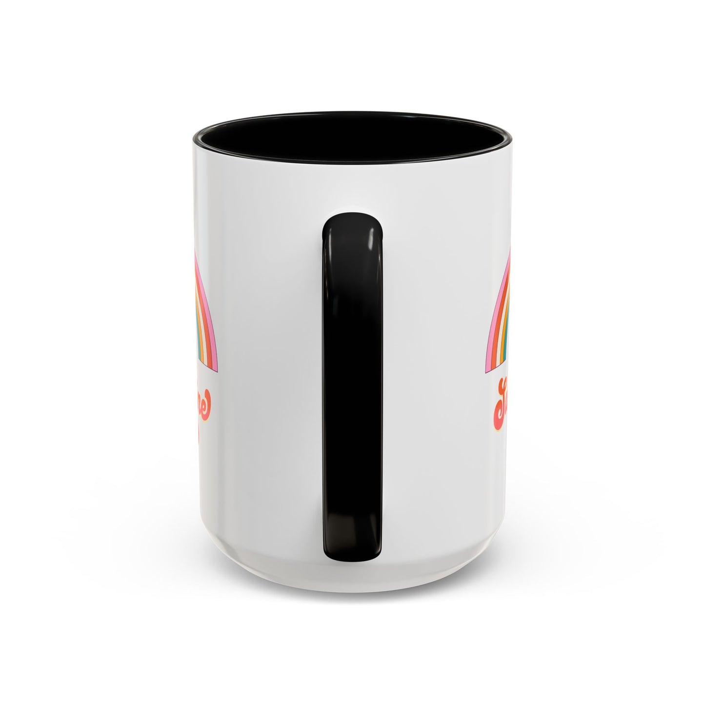 Sunshine Rainbow Accent Coffee Mug — Retro Flower 70s Vibe