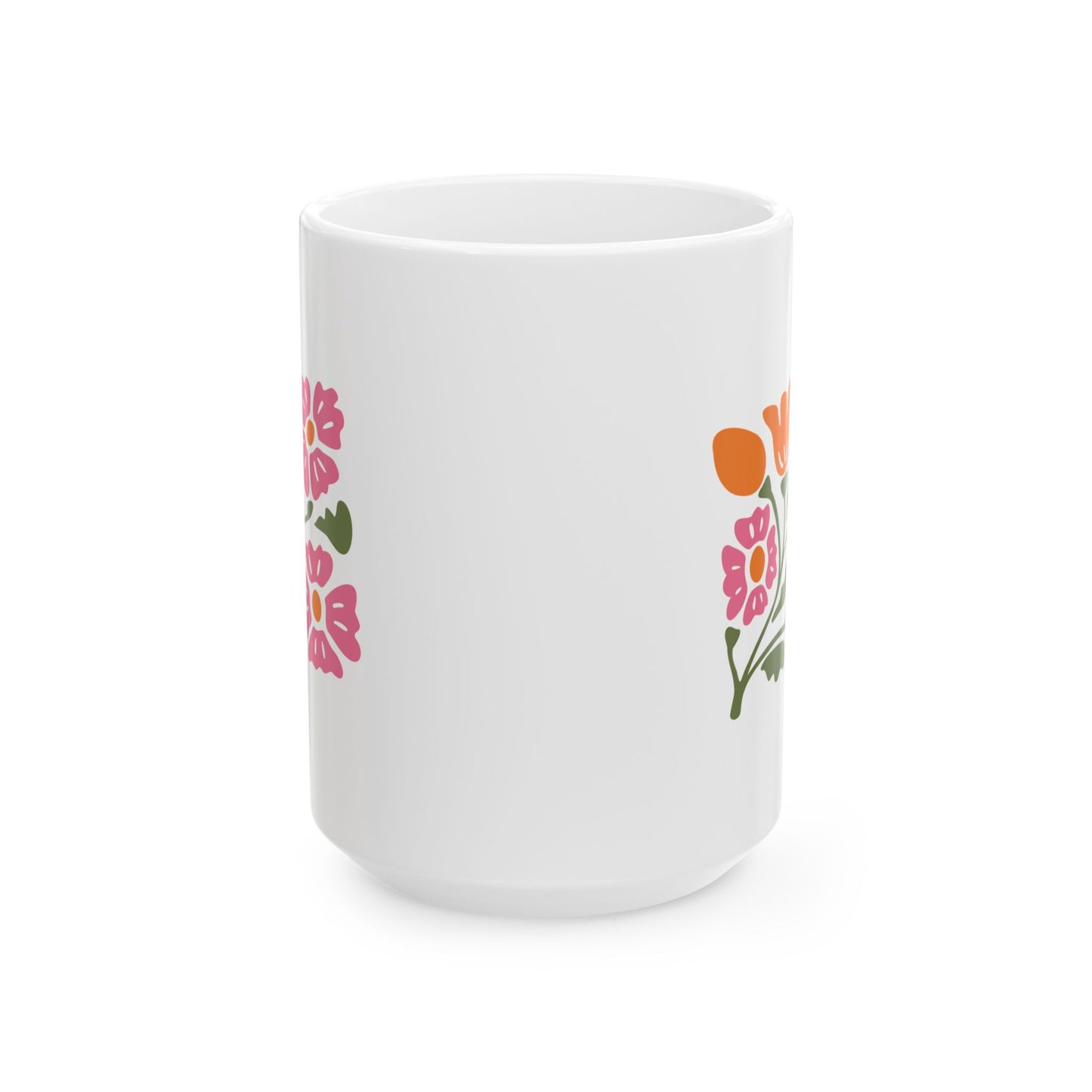 Floral Bouquet Ceramic Mug (11oz & 15oz) — Colorful Spring Flowers Coffee Cup