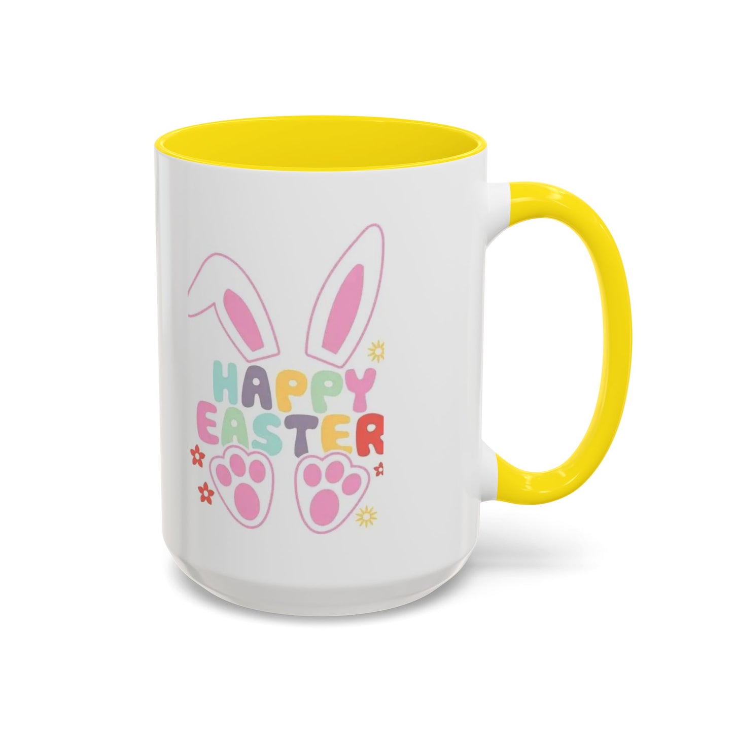 Happy Easter Bunny Accent Coffee Mug — Pink Interior 11/15oz