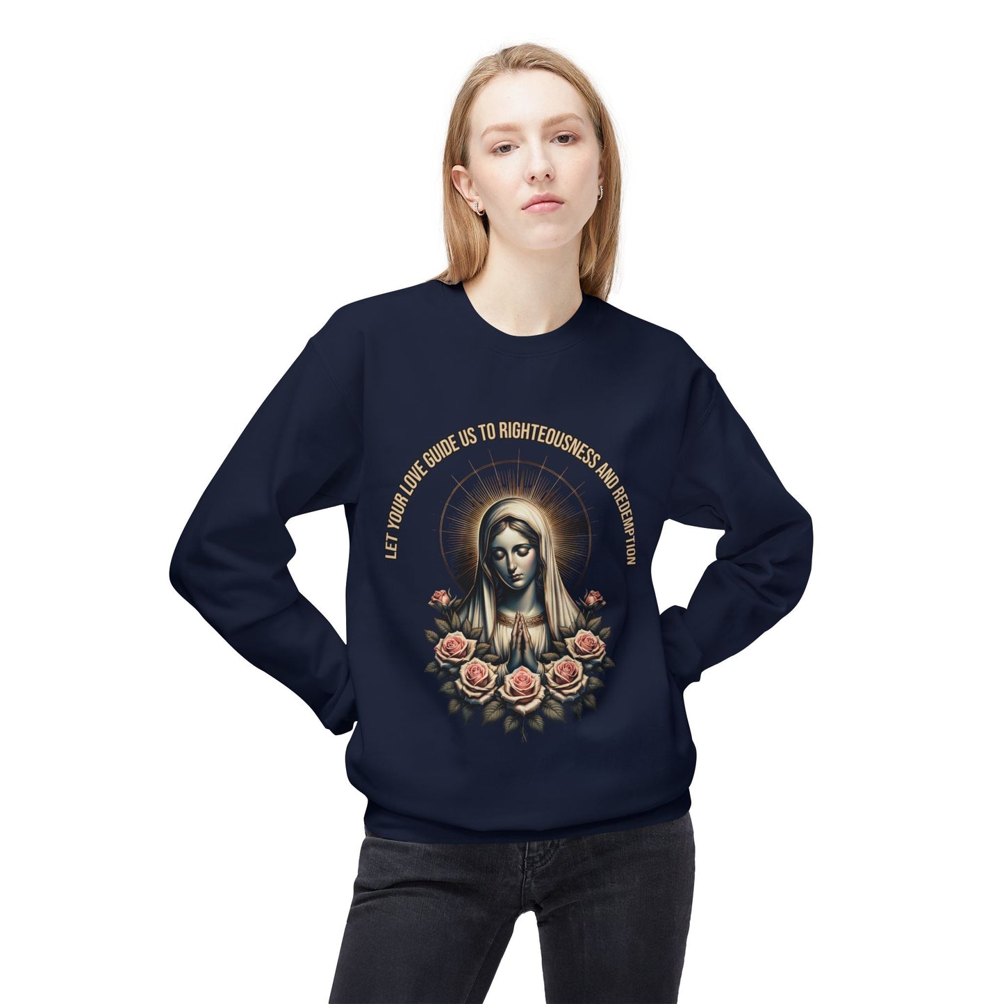 Virgin Mary Floral Sweatshirt — 'She Will Be Comfort For Those Who Mourn' Religious Crewneck