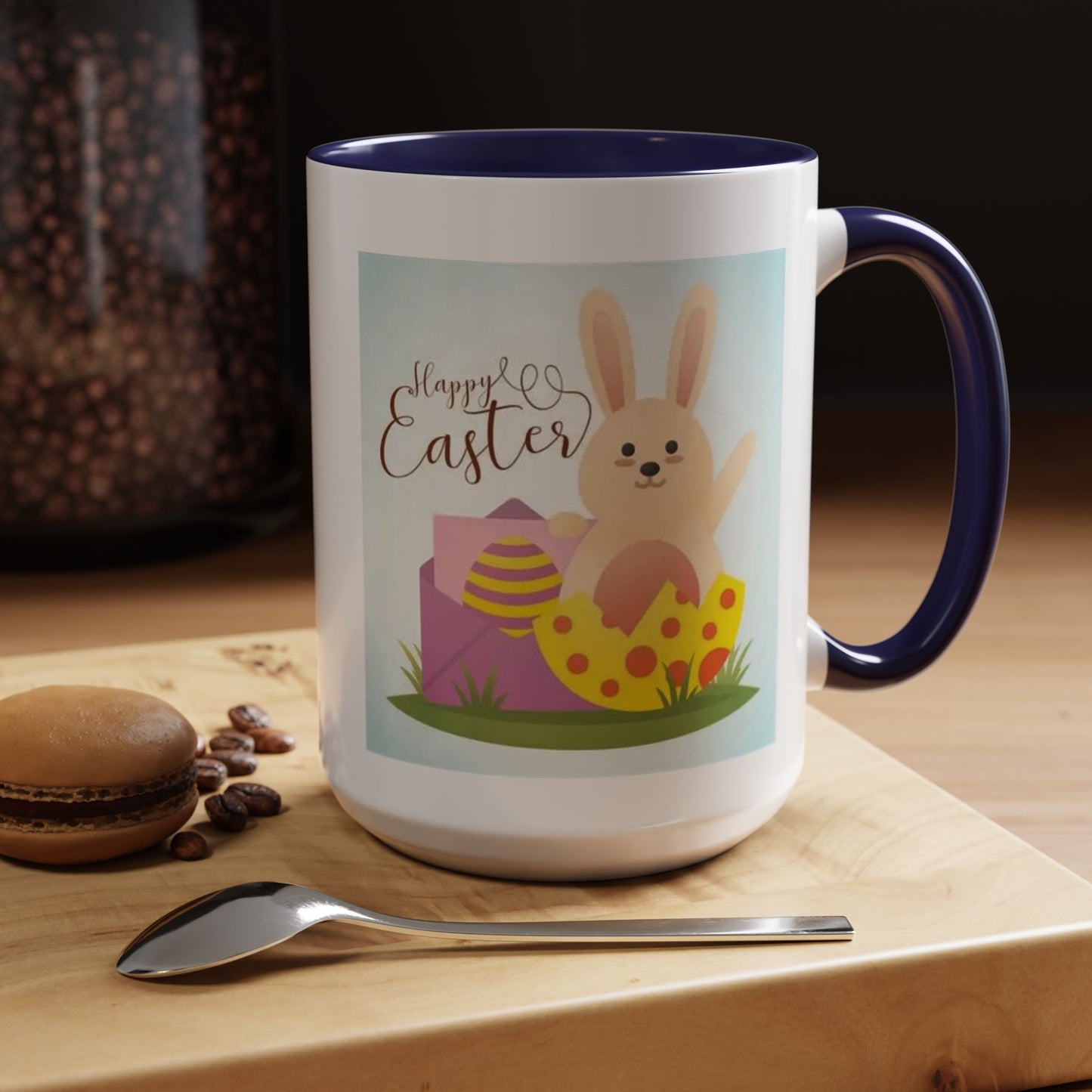 Easter Bunny Accent Coffee Mug – "Happy Easter" Spring Bunny & Egg Design (11/15oz)