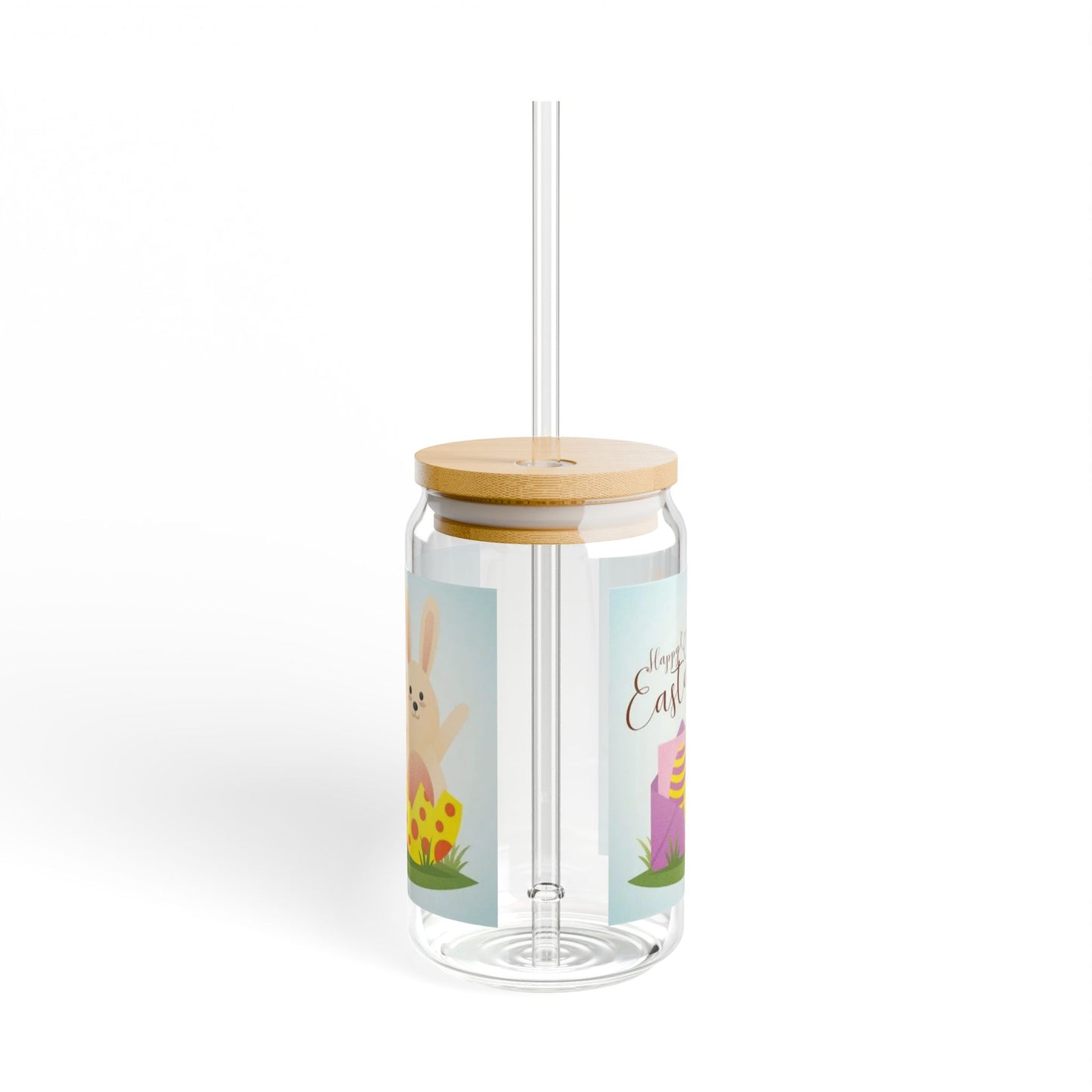 Easter Bunny 16oz Sipper Glass — Cute Spring Bunny & Eggs Travel Cup