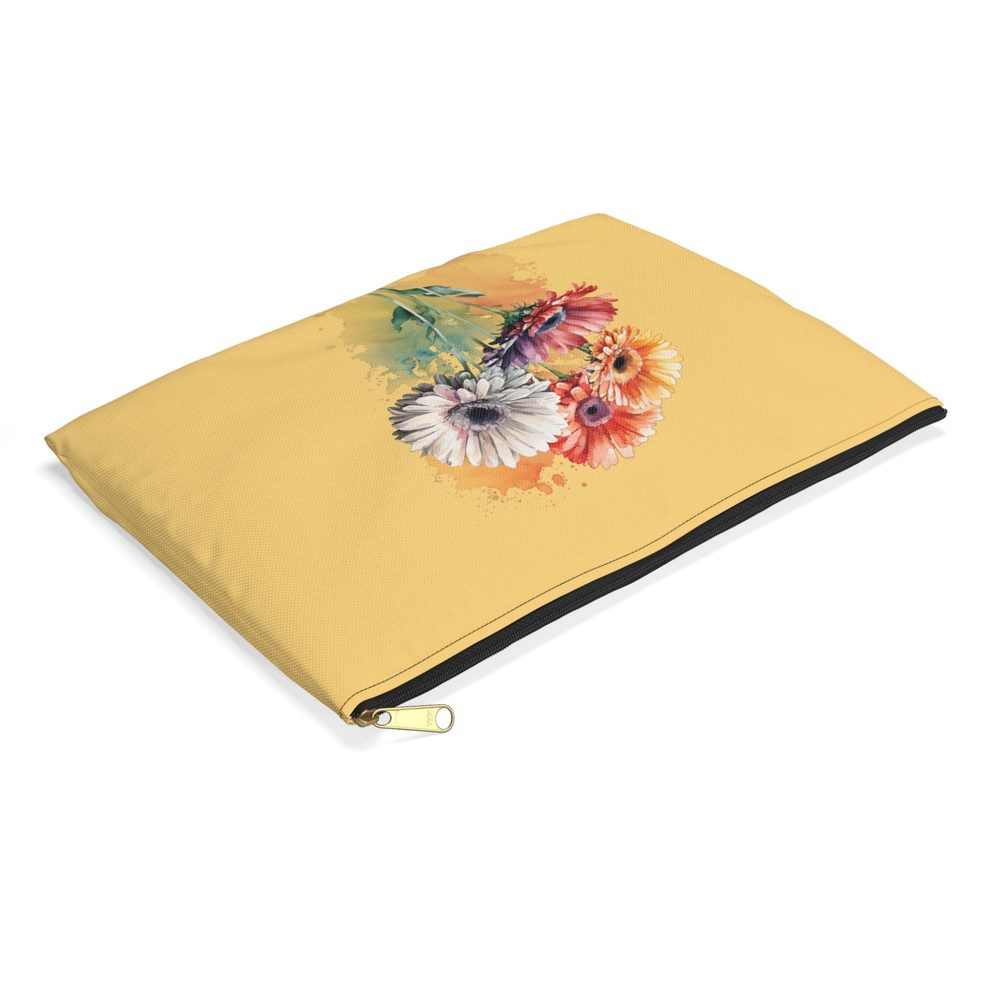 Floral Gerbera Accessory Pouch – Watercolor Bouquet Zipper Bag