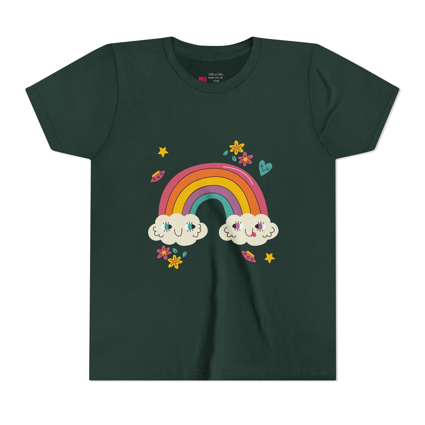 Youth Rainbow Tee — Cute Smiling Clouds & Rainbow Kids Shirt