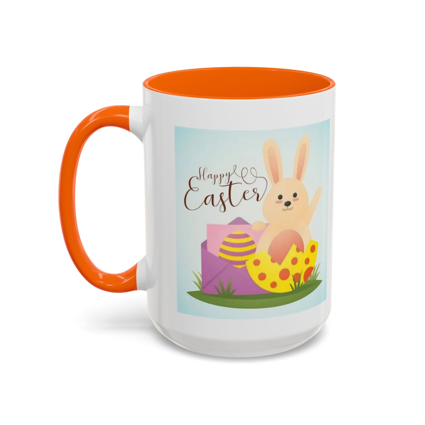 Easter Bunny Accent Coffee Mug – "Happy Easter" Spring Bunny & Egg Design (11/15oz)