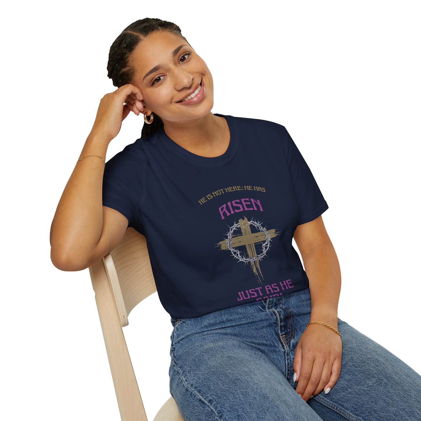 Christian Risen Cross T-Shirt — "He Is Not Here, He’s Risen" Easter Tee