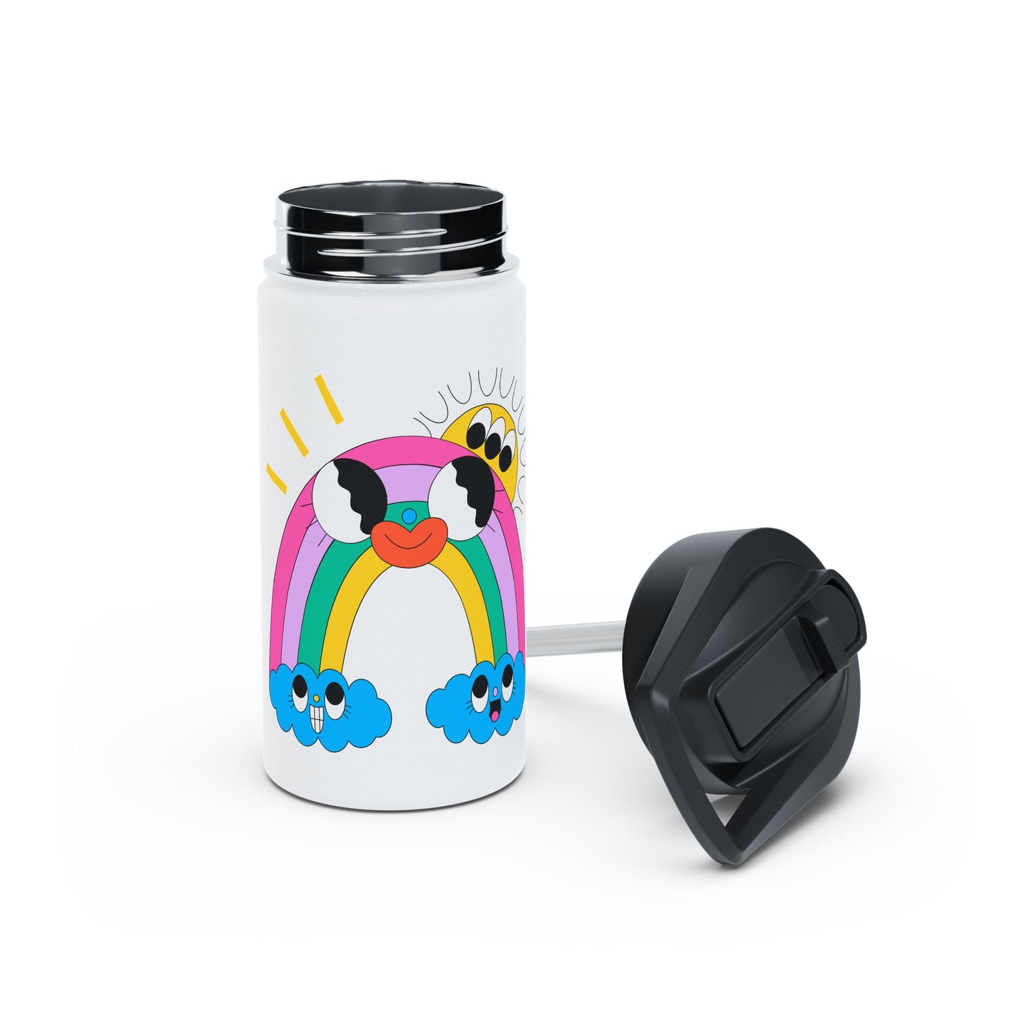 Cute Rainbow Water Bottle — Smiley Clouds & Sun Stainless Steel Bottle
