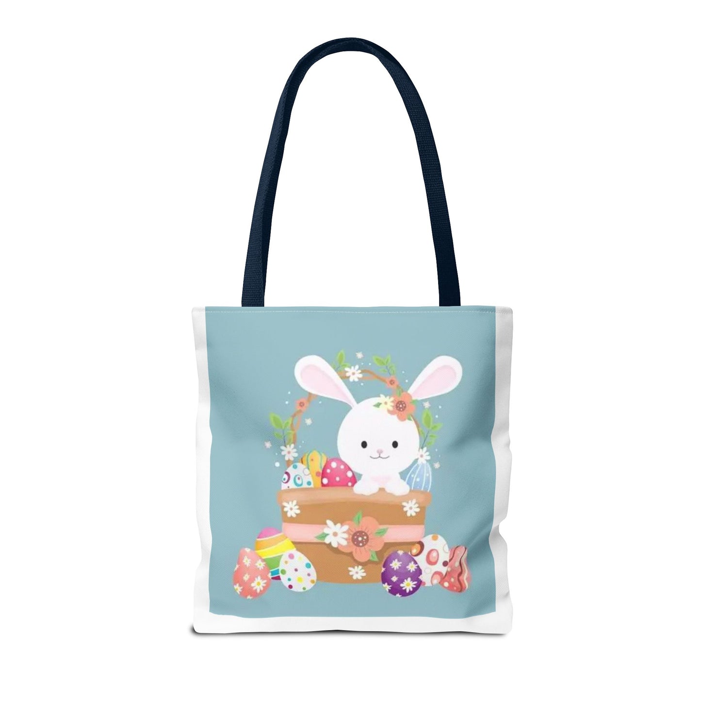 Easter Bunny Tote Bag — Cute Floral Bunny with Painted Eggs All-Over Print
