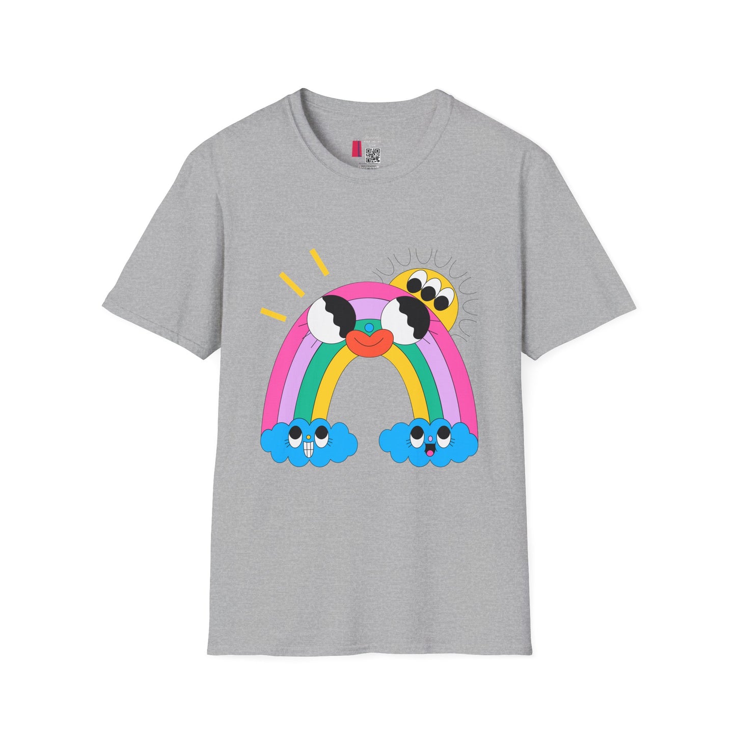 Kawaii Rainbow Smile T-Shirt — Cute Rainbow with Heart & Cloud Faces