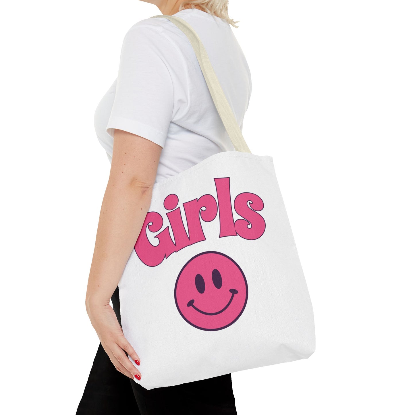Girls Pink Smile Tote Bag — Cute Retro Smiley Shopper