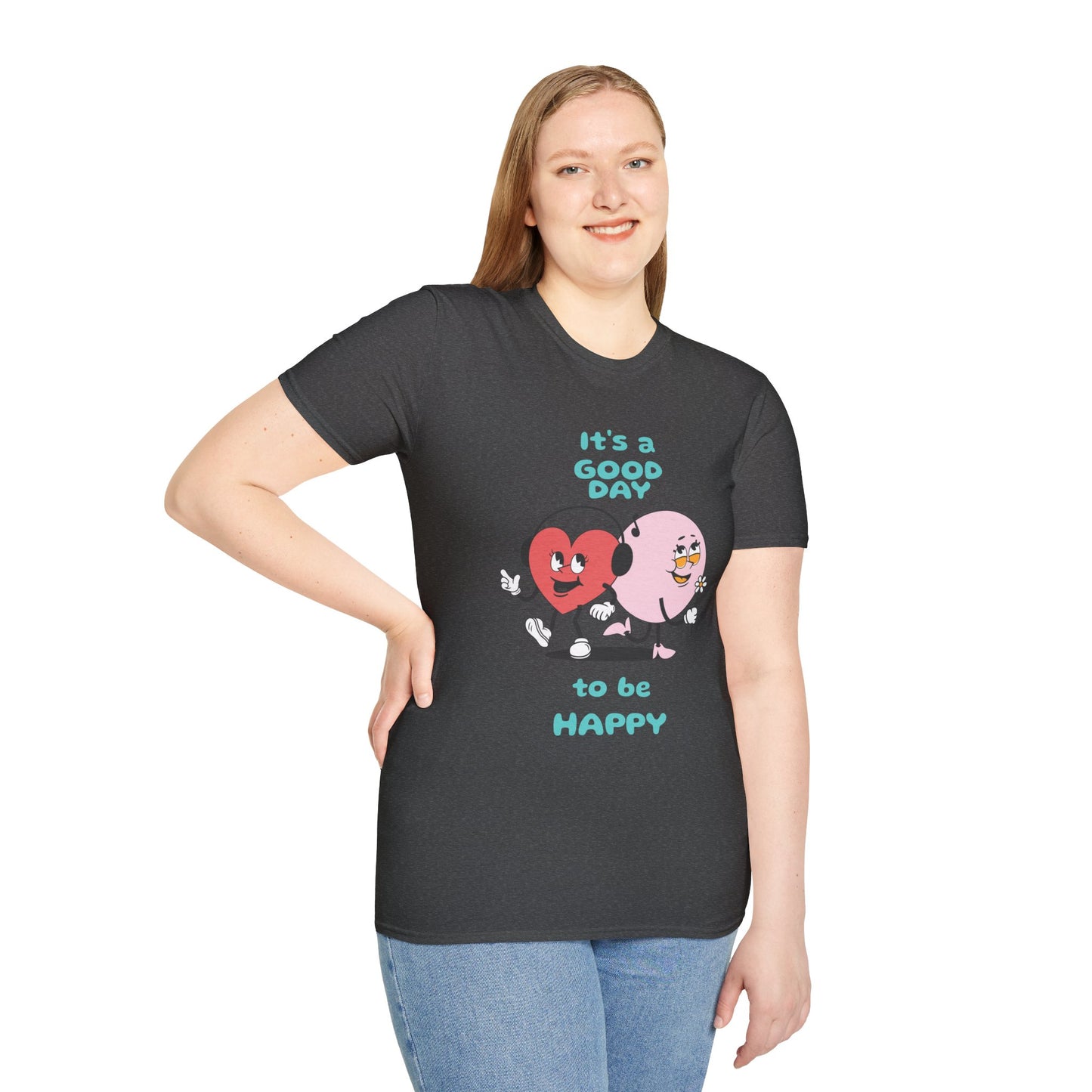 It's a Good Day to Be Happy T-Shirt — Cute Heart & Smile Graphic Tee