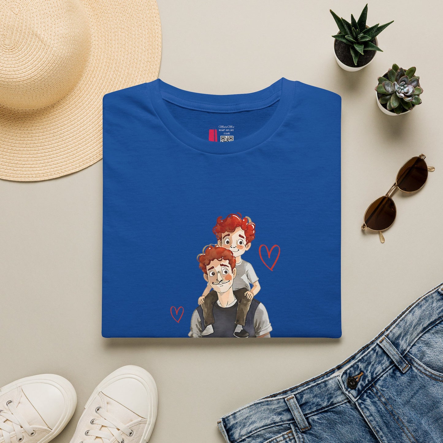 Dad and Son Cartoon Portrait T-Shirt — Cute Father’s Day Gift