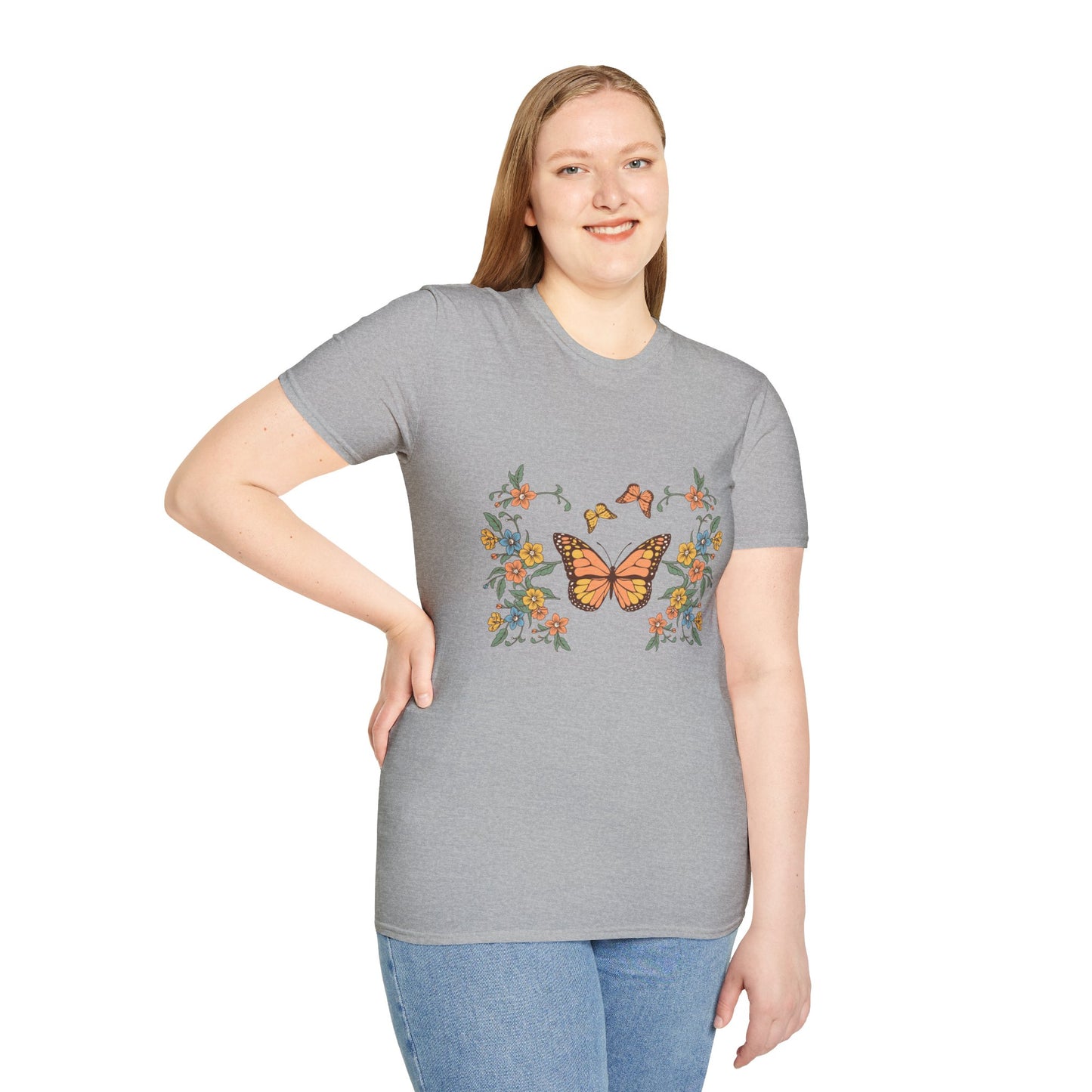 Monarch Butterfly Floral Tee — Vintage Botanical Butterfly T-Shirt