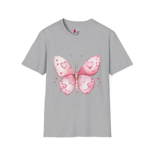 Pink Heart Butterfly T-Shirt — Cute Romantic Graphic Tee
