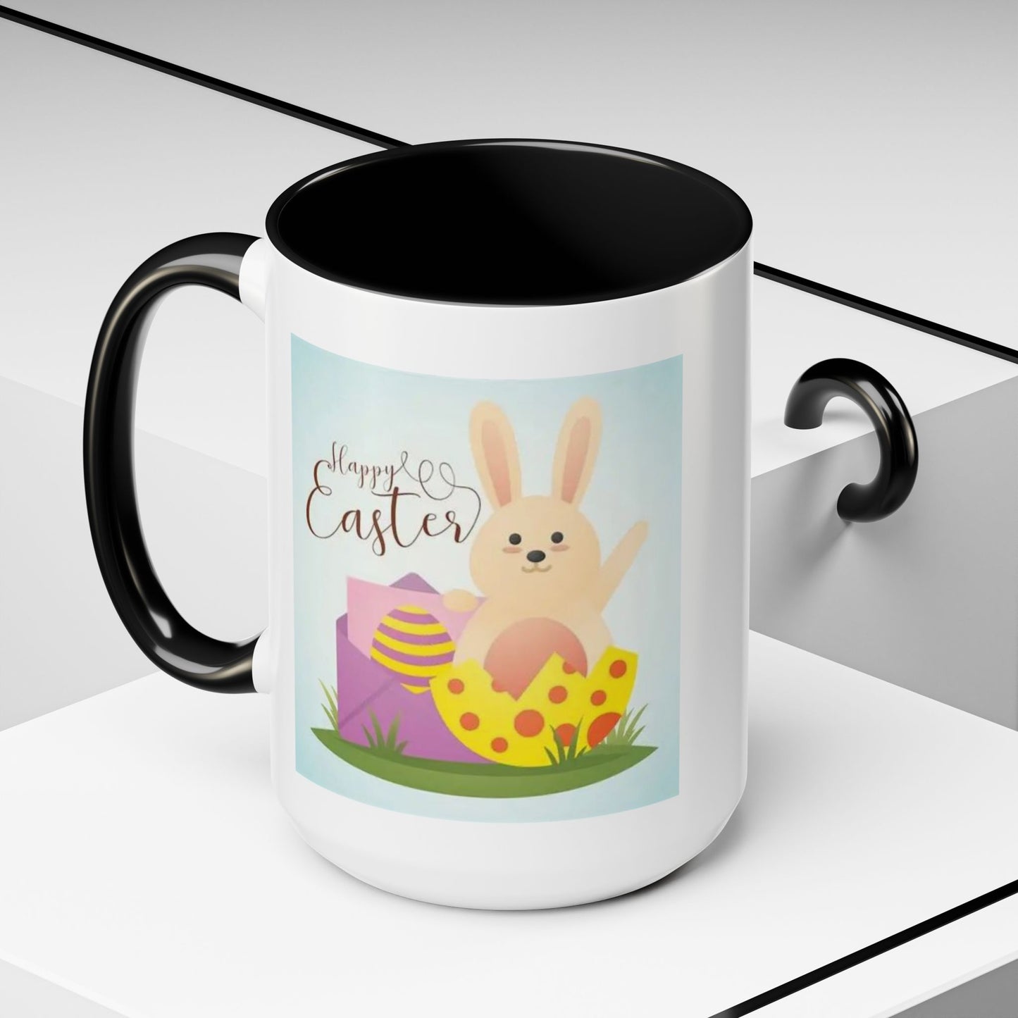 Easter Bunny Accent Coffee Mug – "Happy Easter" Spring Bunny & Egg Design (11/15oz)