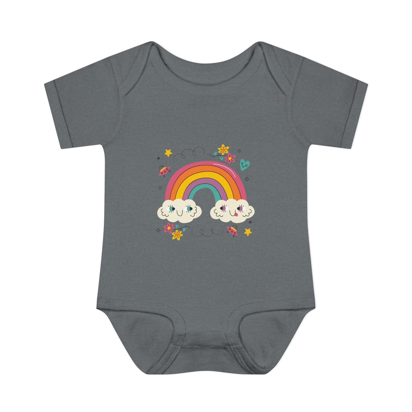 Baby Bodysuit — Cute Rainbow with Smiling Clouds Infant Onesie