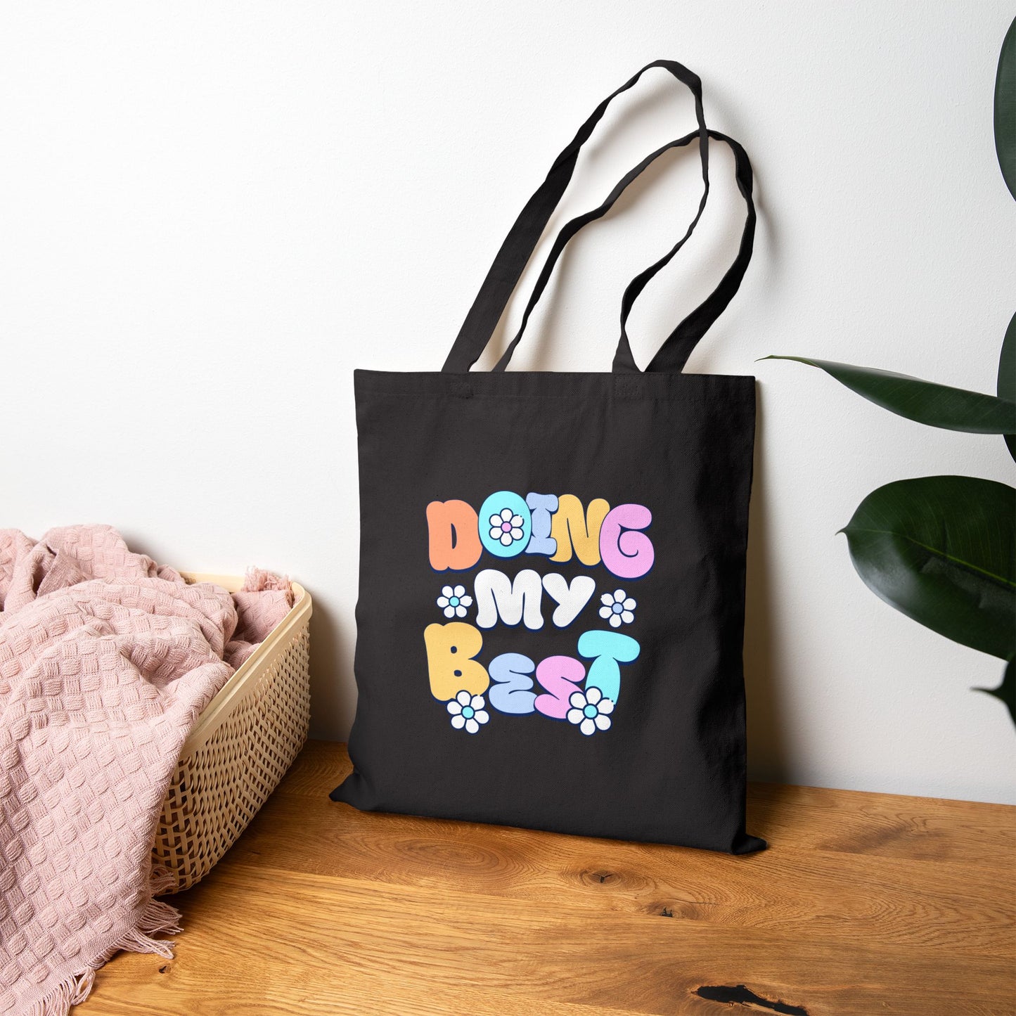Tote Bag — "Doing My Best" Retro Floral Canvas Tote, Cute Eco-Friendly Grocery & Everyday Bag