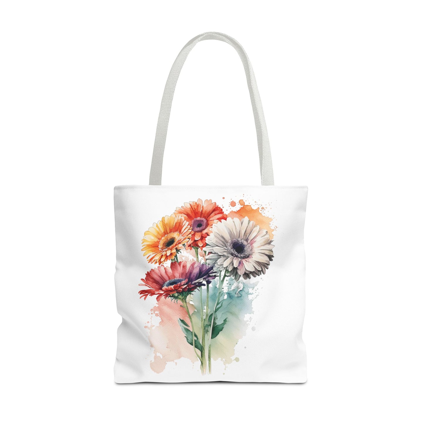 Floral Watercolor Tote Bag — Colorful Gerbera Bouquet All-Over Print