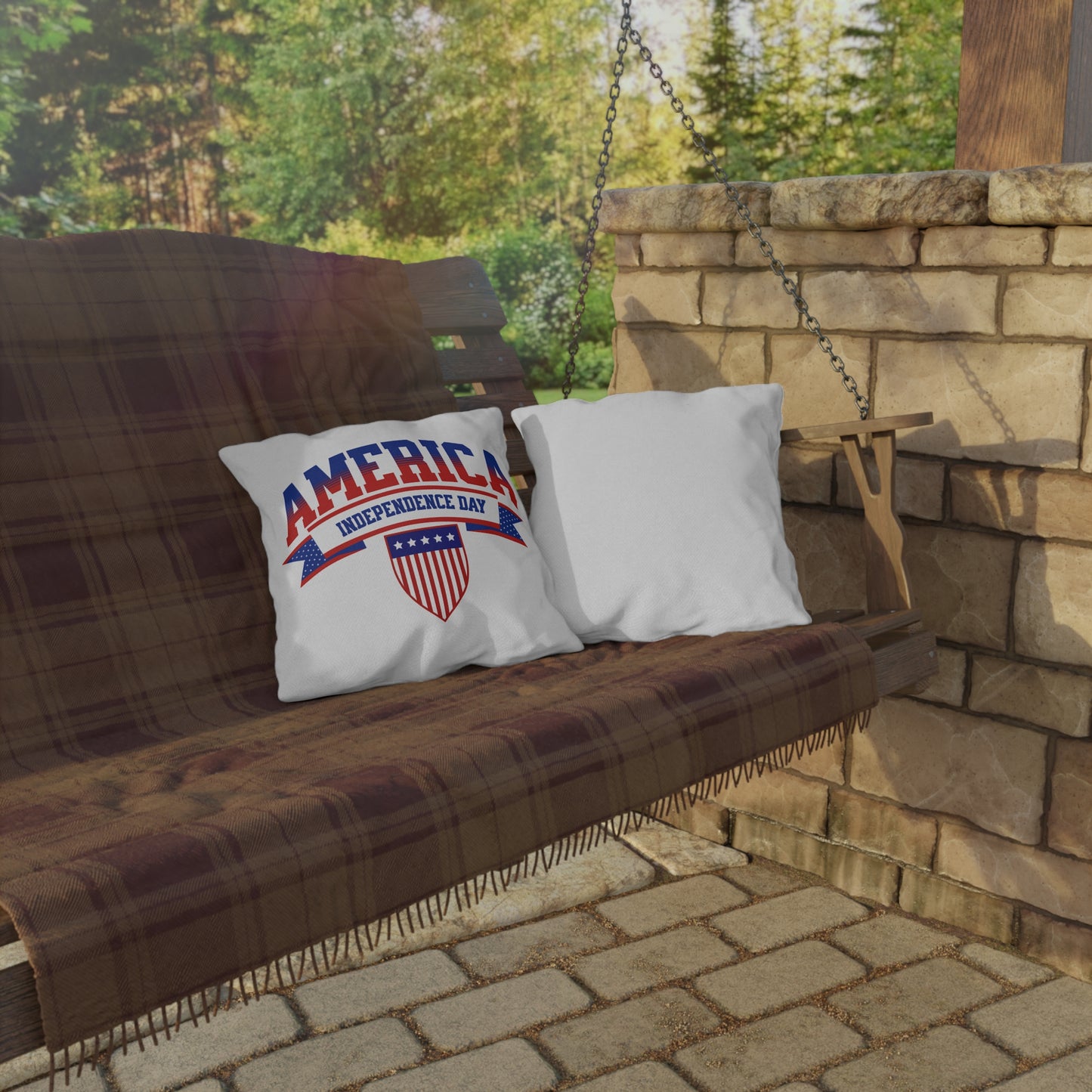 Independence Day America Outdoor Pillow — Patriotic Red, White & Blue Accent Cushion