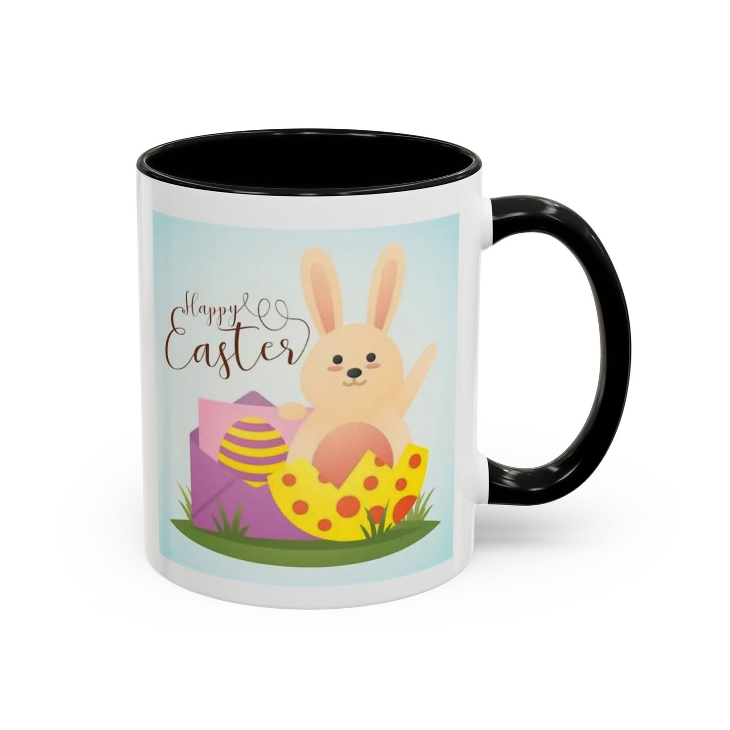 Easter Bunny Accent Coffee Mug – "Happy Easter" Spring Bunny & Egg Design (11/15oz)