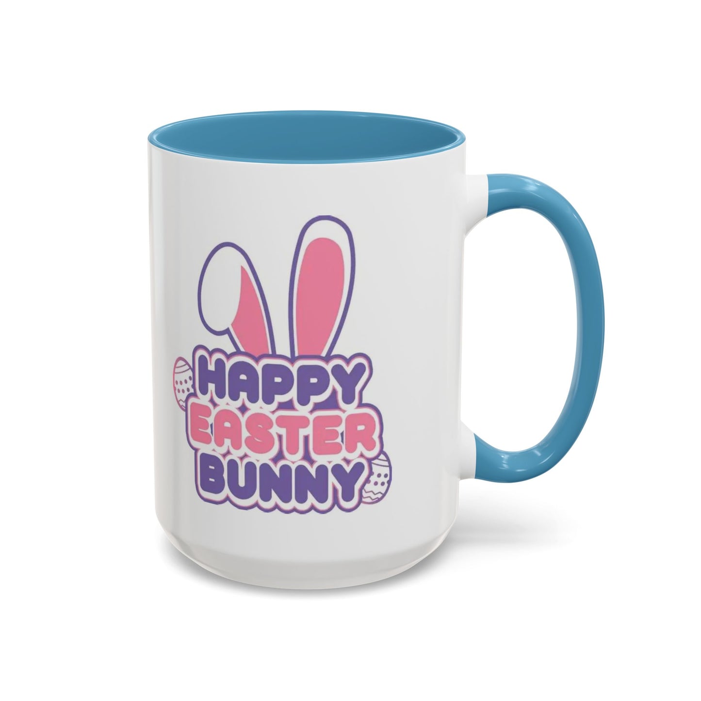 Happy Easter Bunny Accent Coffee Mug — Pink Interior 11/15oz, Cute Holiday Gift