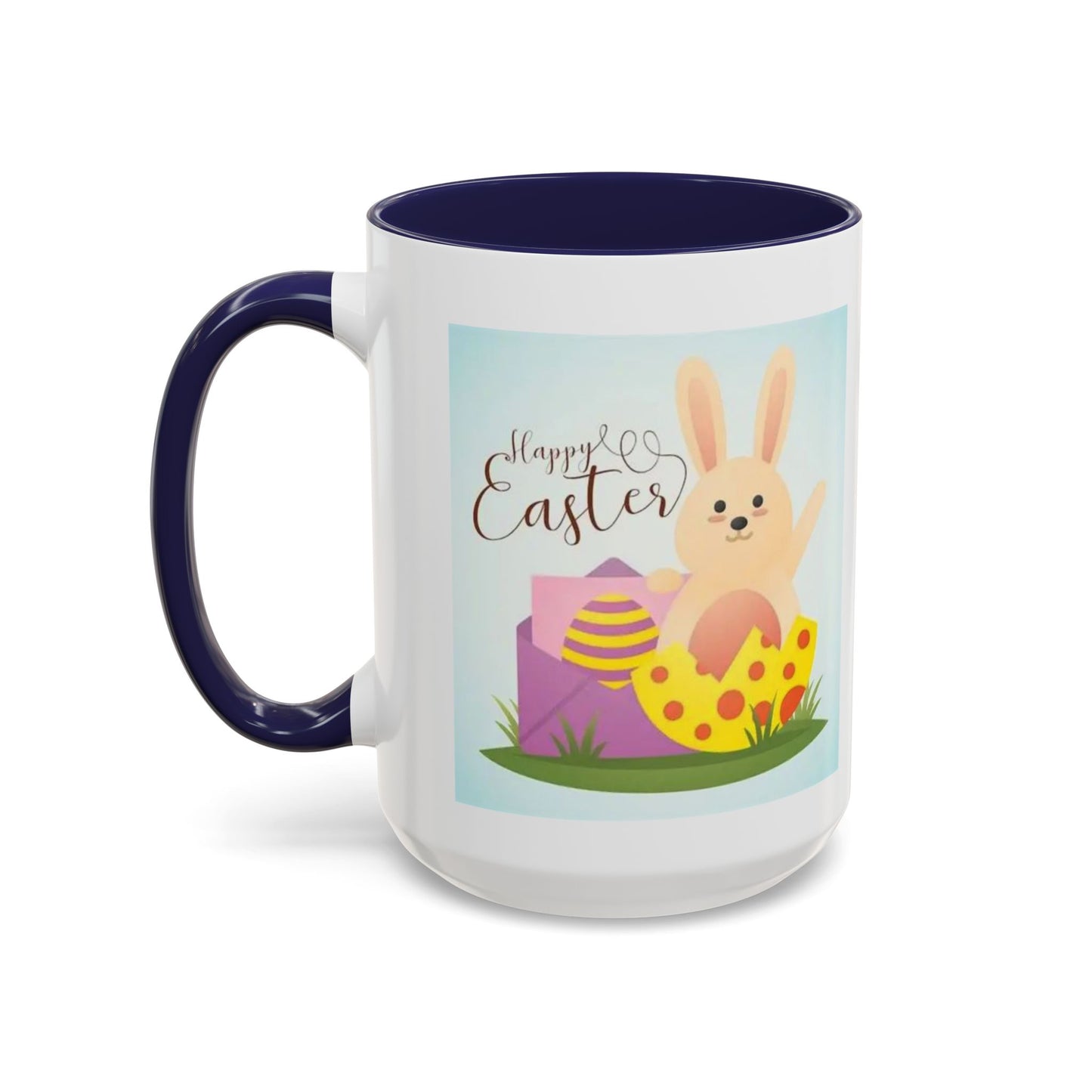 Easter Bunny Accent Coffee Mug – "Happy Easter" Spring Bunny & Egg Design (11/15oz)