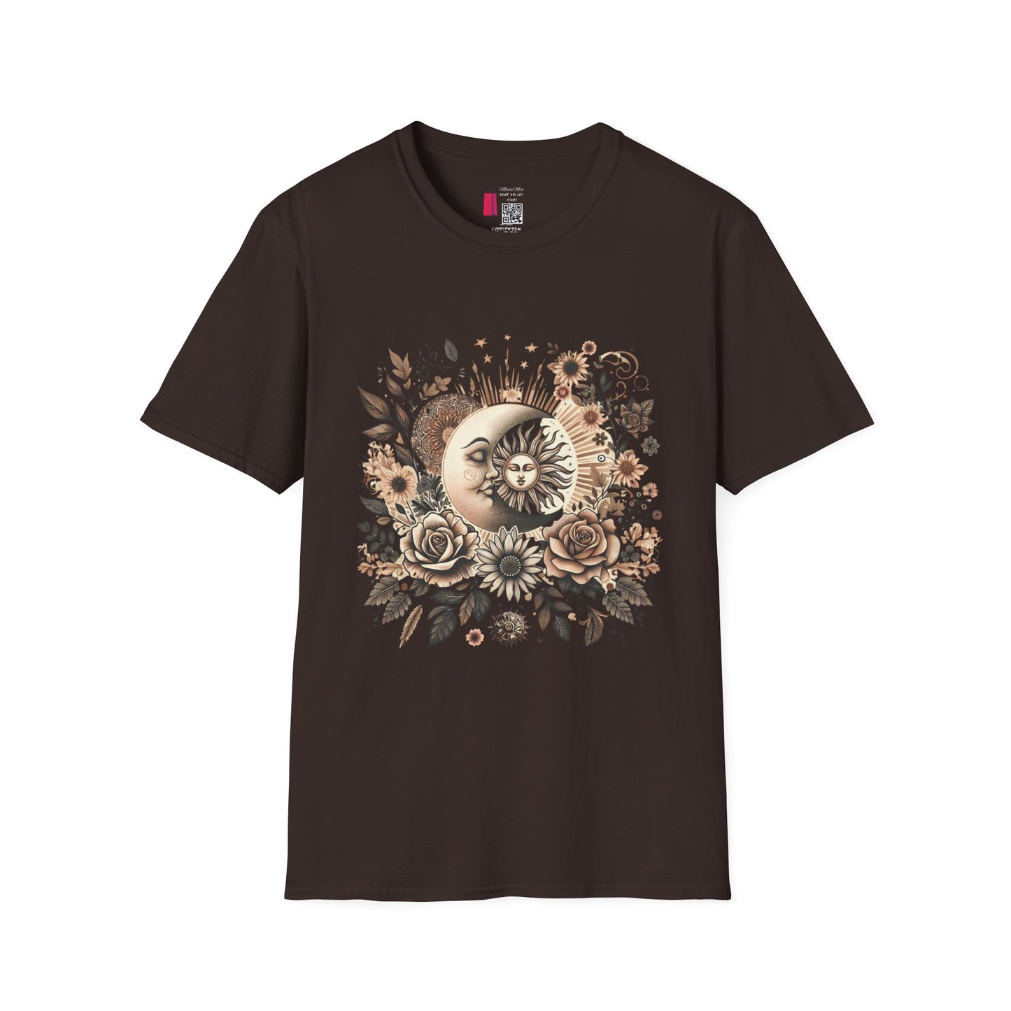 Celestial Sun & Moon Floral T-Shirt — Vintage Boho Astrology Tee