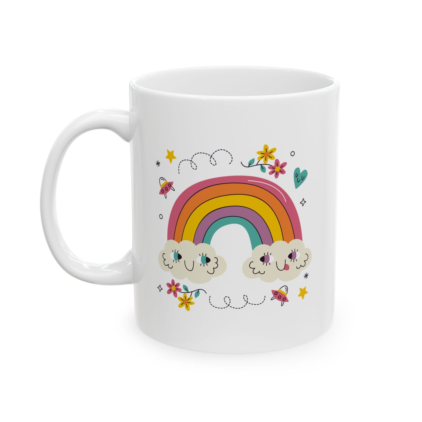 Rainbow Cloud Ceramic Mug – Cute Kawaii Rainbow & Stars Coffee Cup (11oz, 15oz)