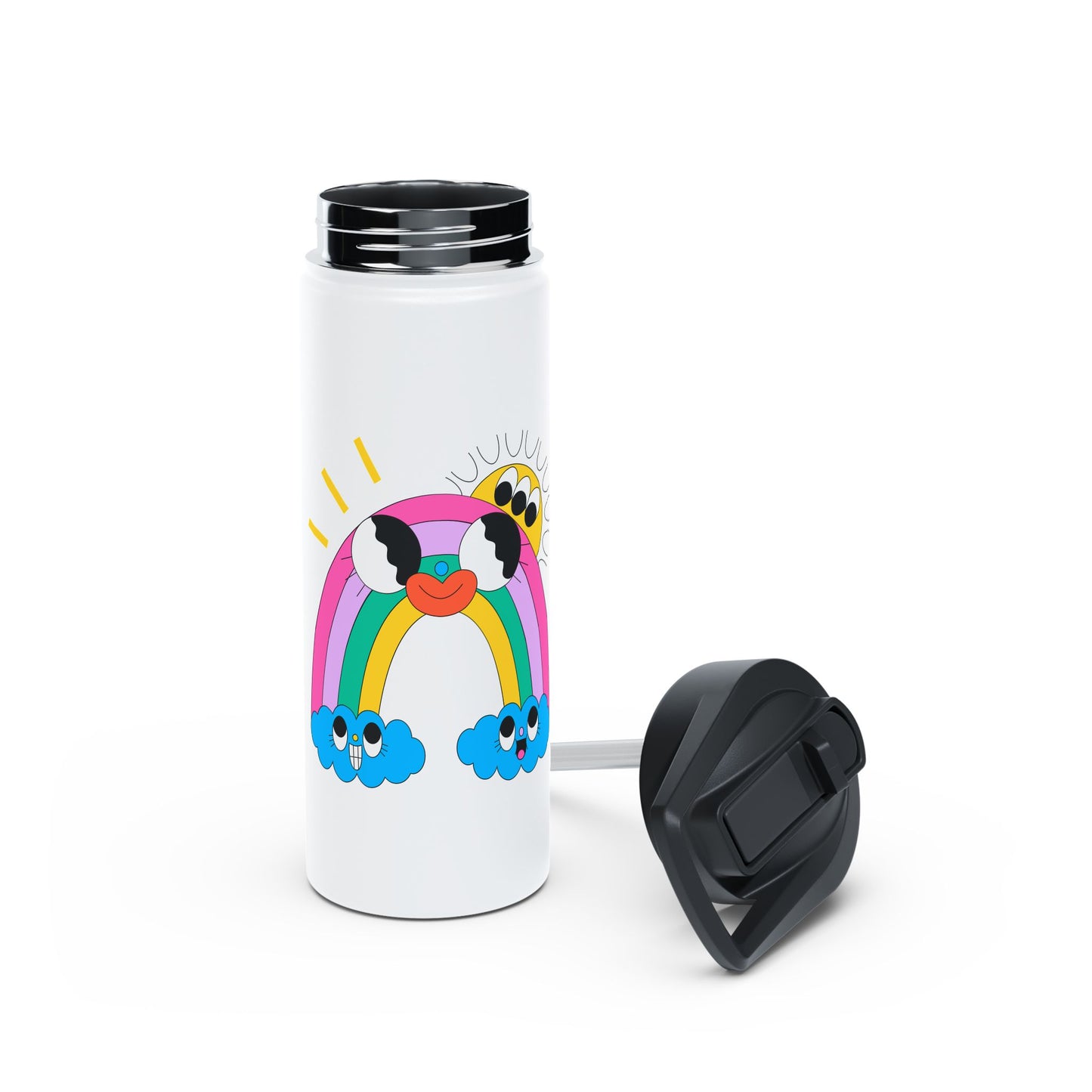 Cute Rainbow Water Bottle — Smiley Clouds & Sun Stainless Steel Bottle