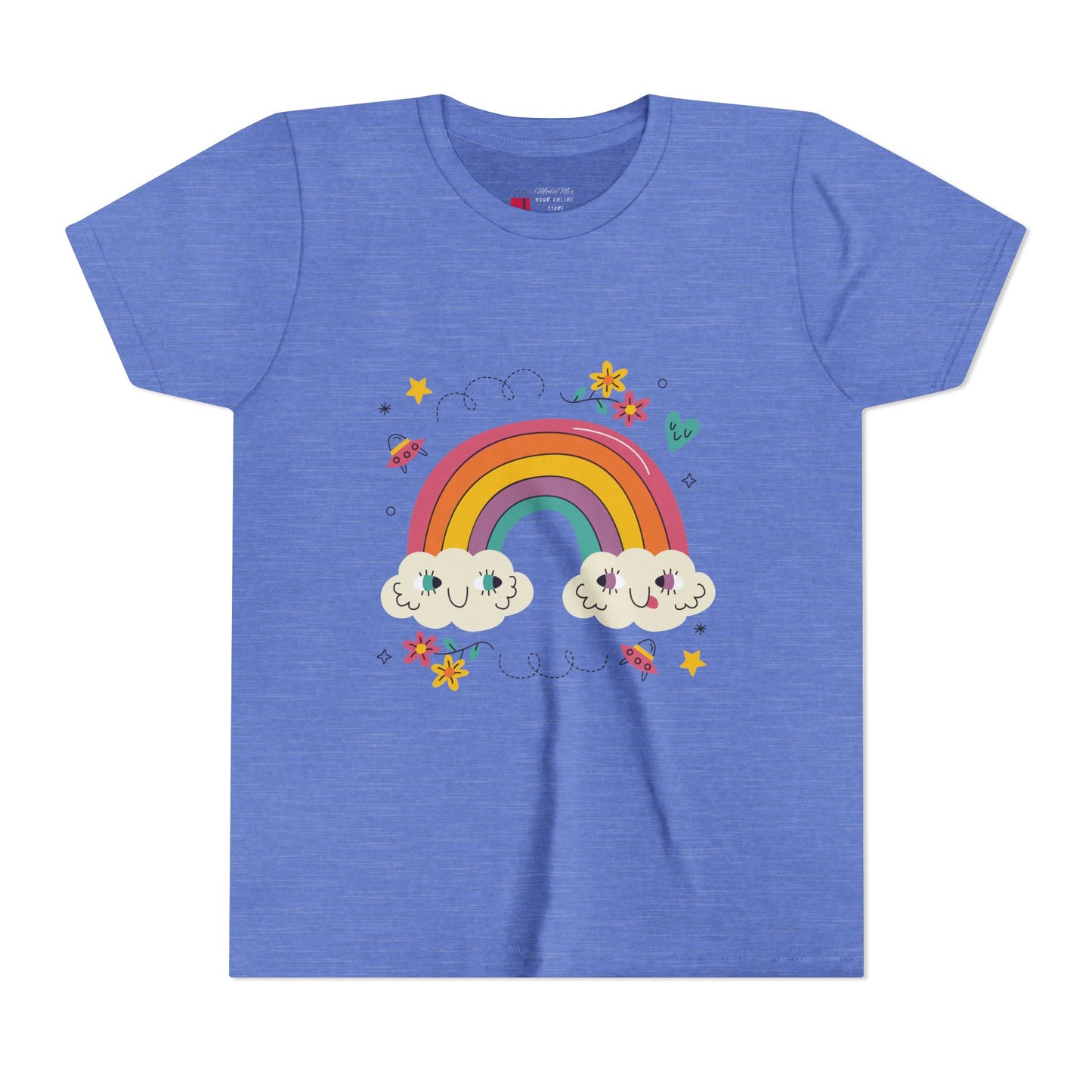 Youth Rainbow Tee — Cute Smiling Clouds & Rainbow Kids Shirt