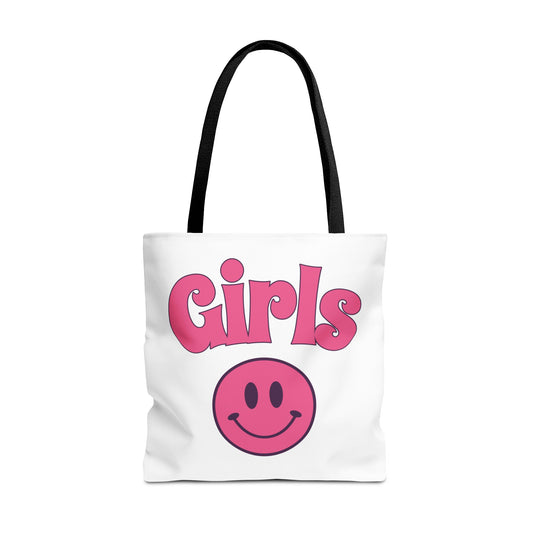 Girls Pink Smile Tote Bag — Cute Retro Smiley Shopper