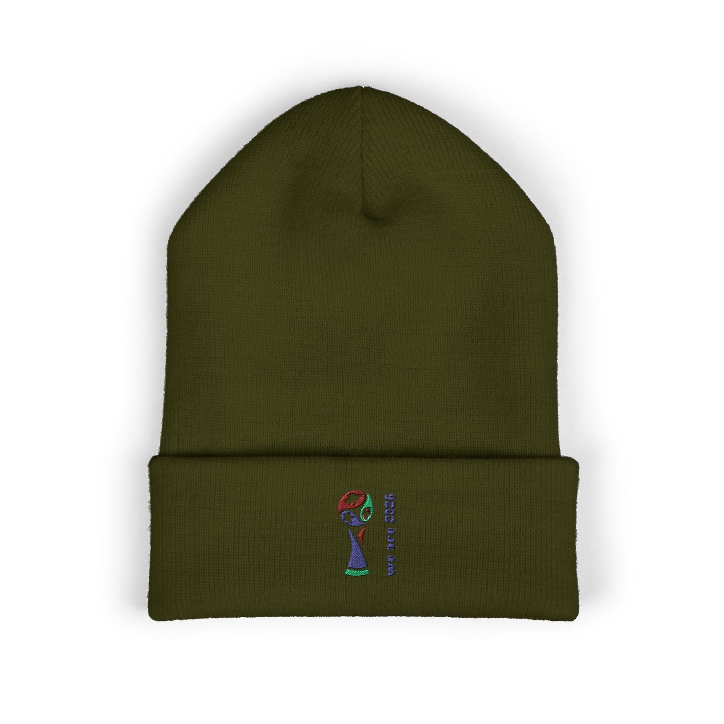 Embroidered 2026 World Cup Trophy Beanie — Soccer Fan Cuffed Knit Hat